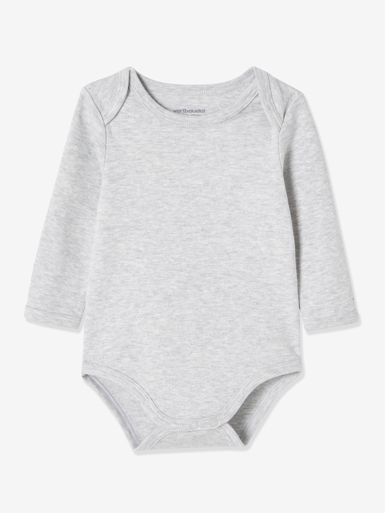 Lot de 7 bodies manches longues ouverture US bébé BASICS lot vert grisé