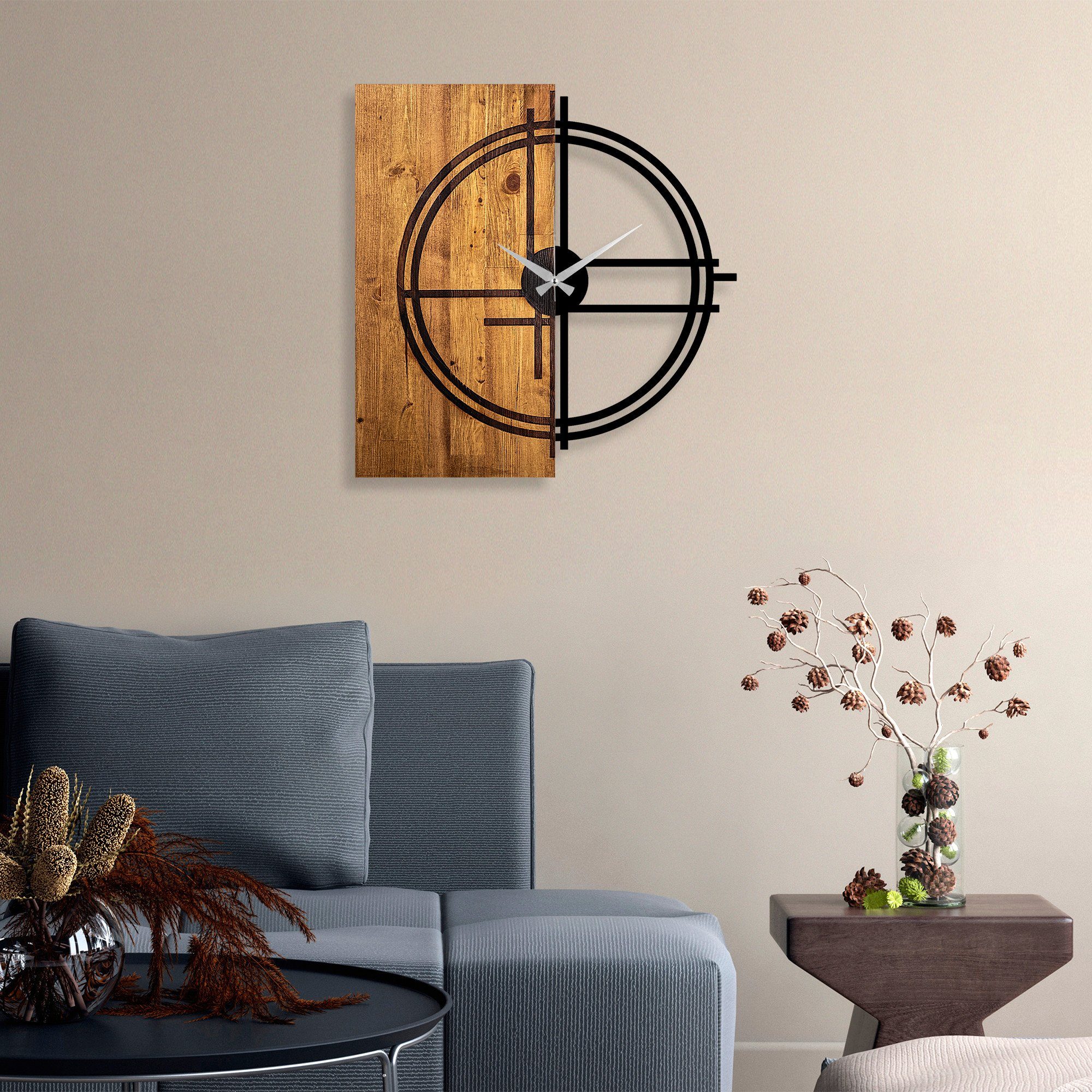 Wallity Wanduhr 56 x 3 x 58 cm, 100% Holz (Dicke: 3 cm) / Metall (Dicke: 1 cm)