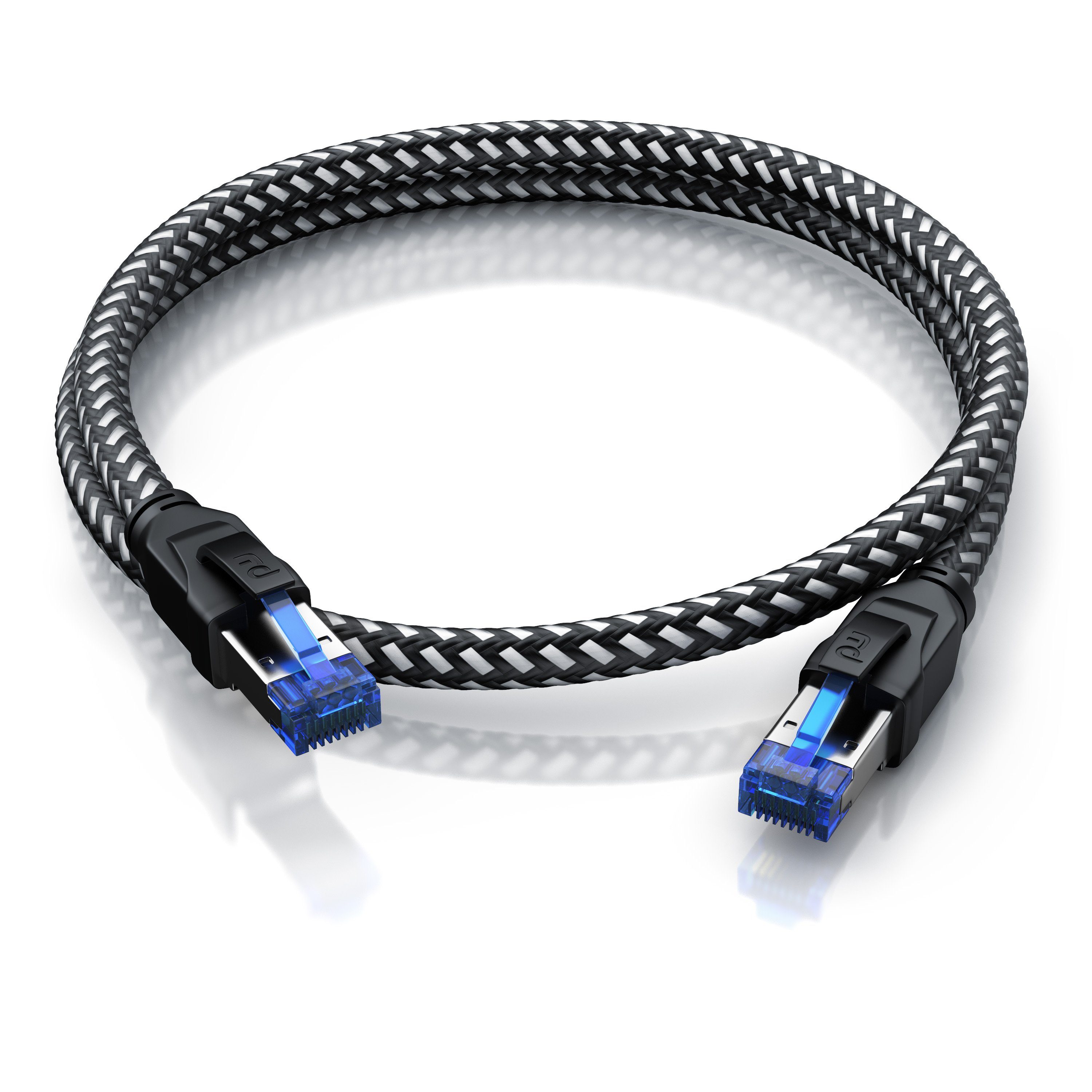 Primewire LAN-Kabel, CAT.8, RJ-45 (Ethernet) (25 cm), Patchkabel CAT 8, Baumwollummantelung, Netzwerkkabel 40 Gbit/s - 0,25m