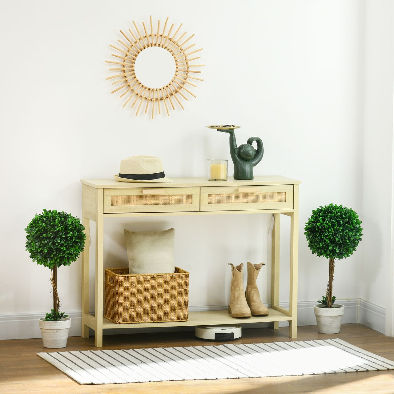 HOMCOM Künstliche Pflanzen, 2er-Set UV-beständige Kunstpflanze, 60 cm Buchsbäume