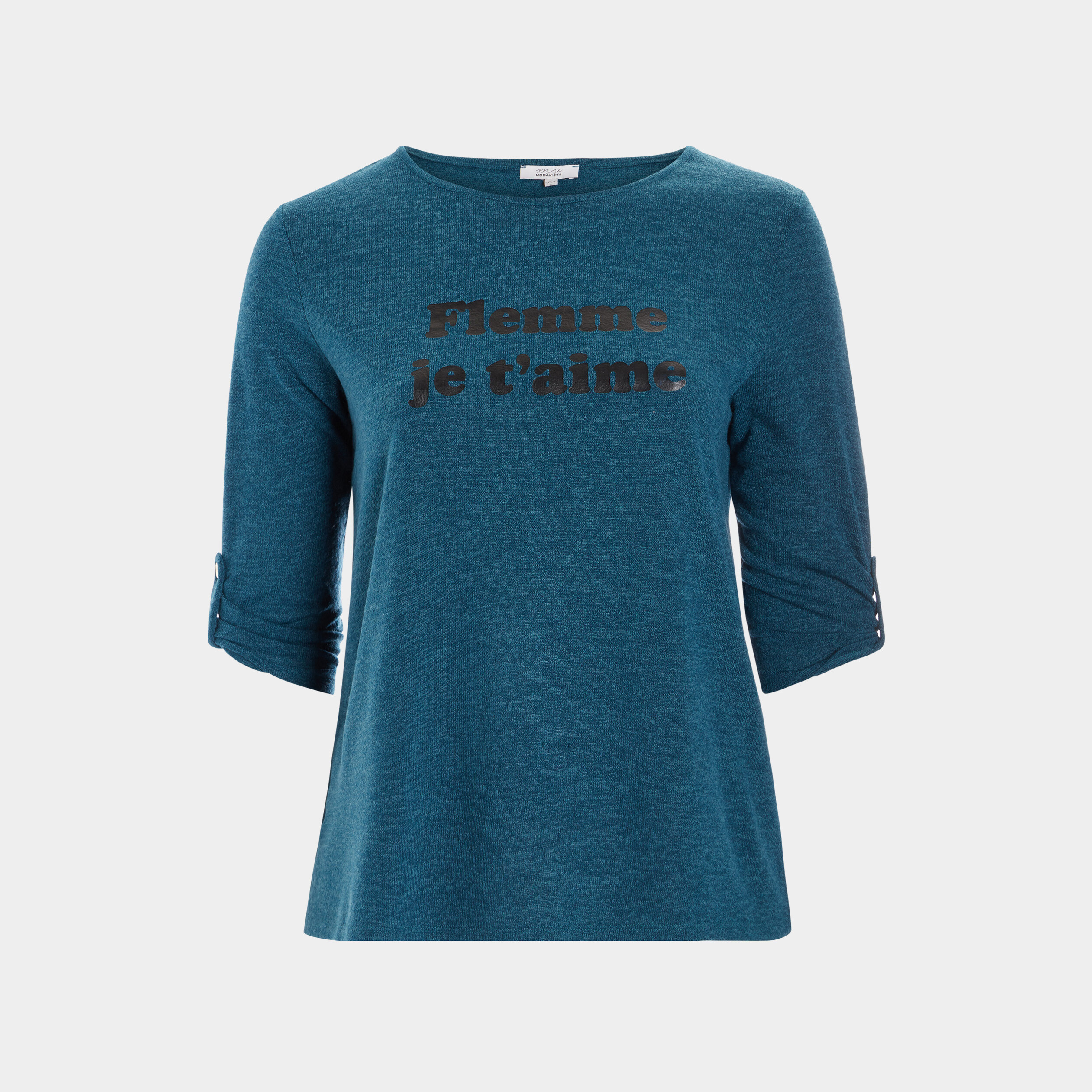 Pull manches 3 4 bleu canard femme grande taille | La Halle