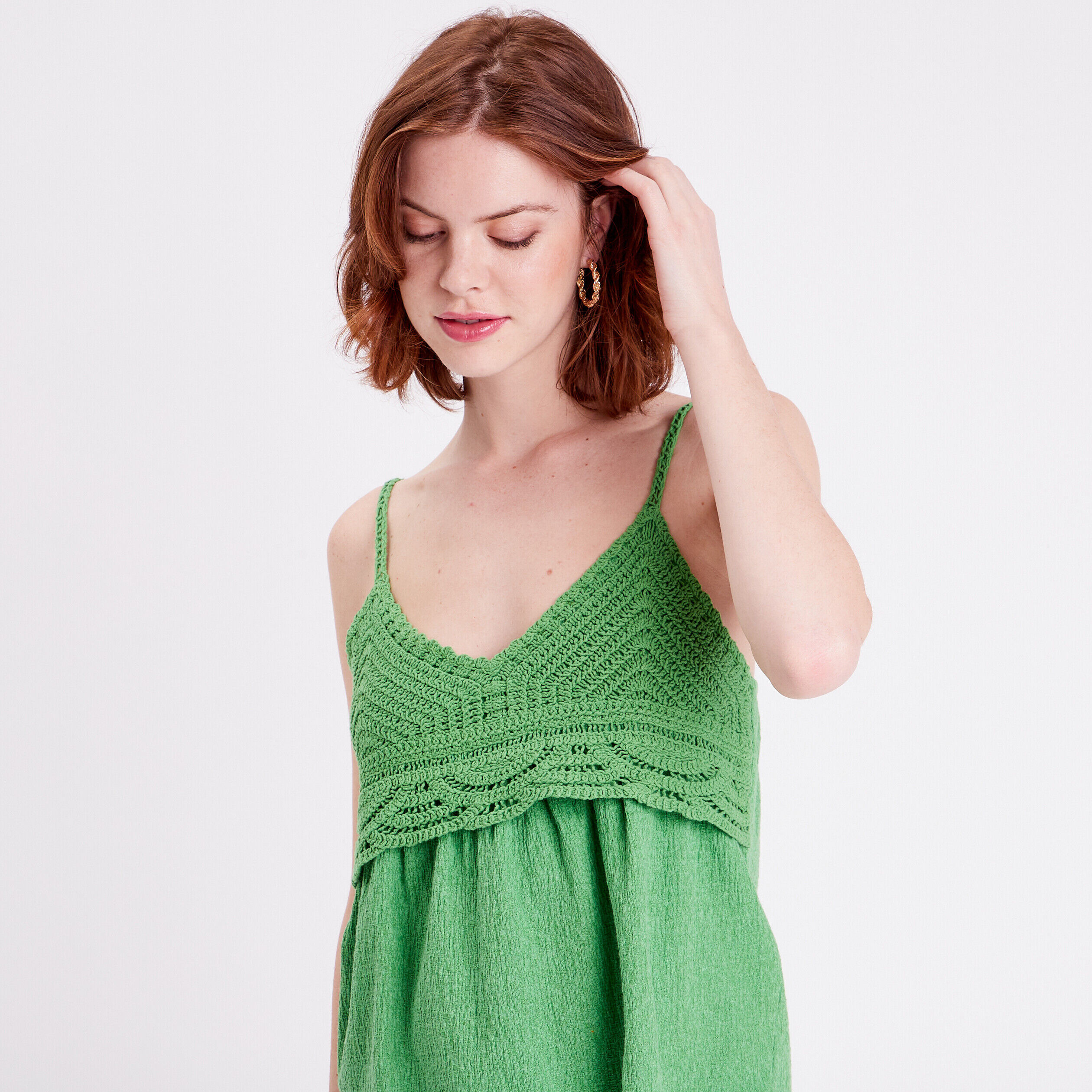 Débardeur col aspect crochet vert femme | Cache Cache