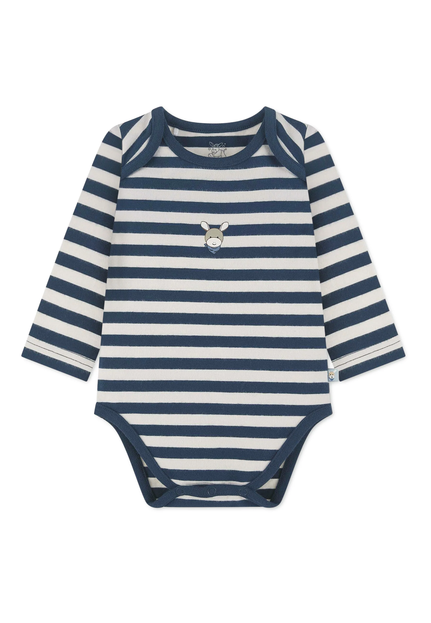 GOTS Langarm-Body Esel Emmi, gestreifter Jersey