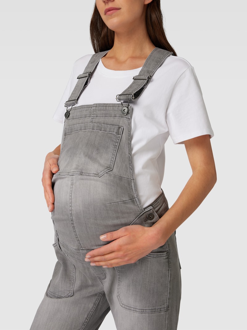 Umstands-Latzhose in Jeans-Optik in hellgrau