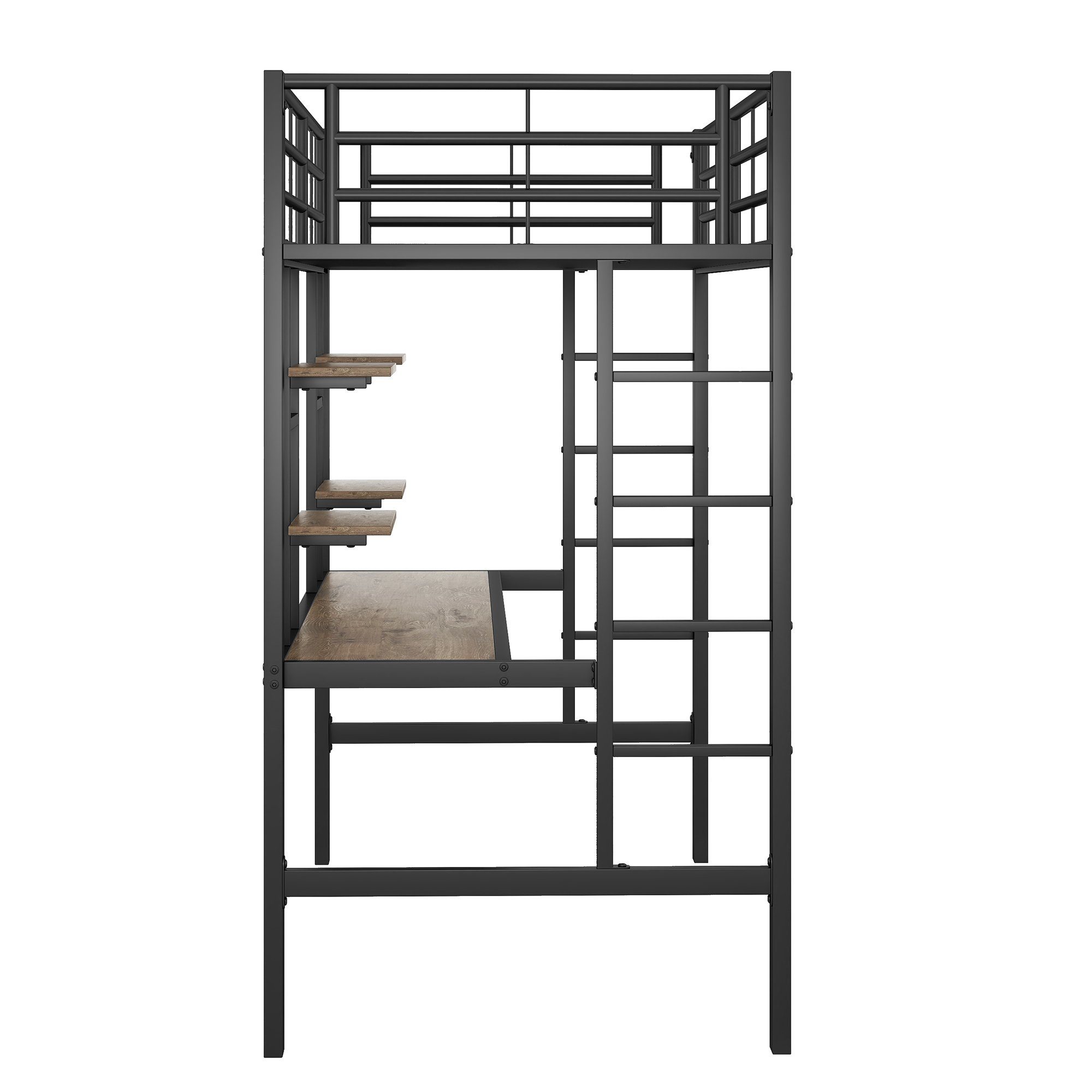 Flieks Hochbett Metallbett Kinderbett mit Schreibtisch & Regal 90x200cm ohne Stuhl