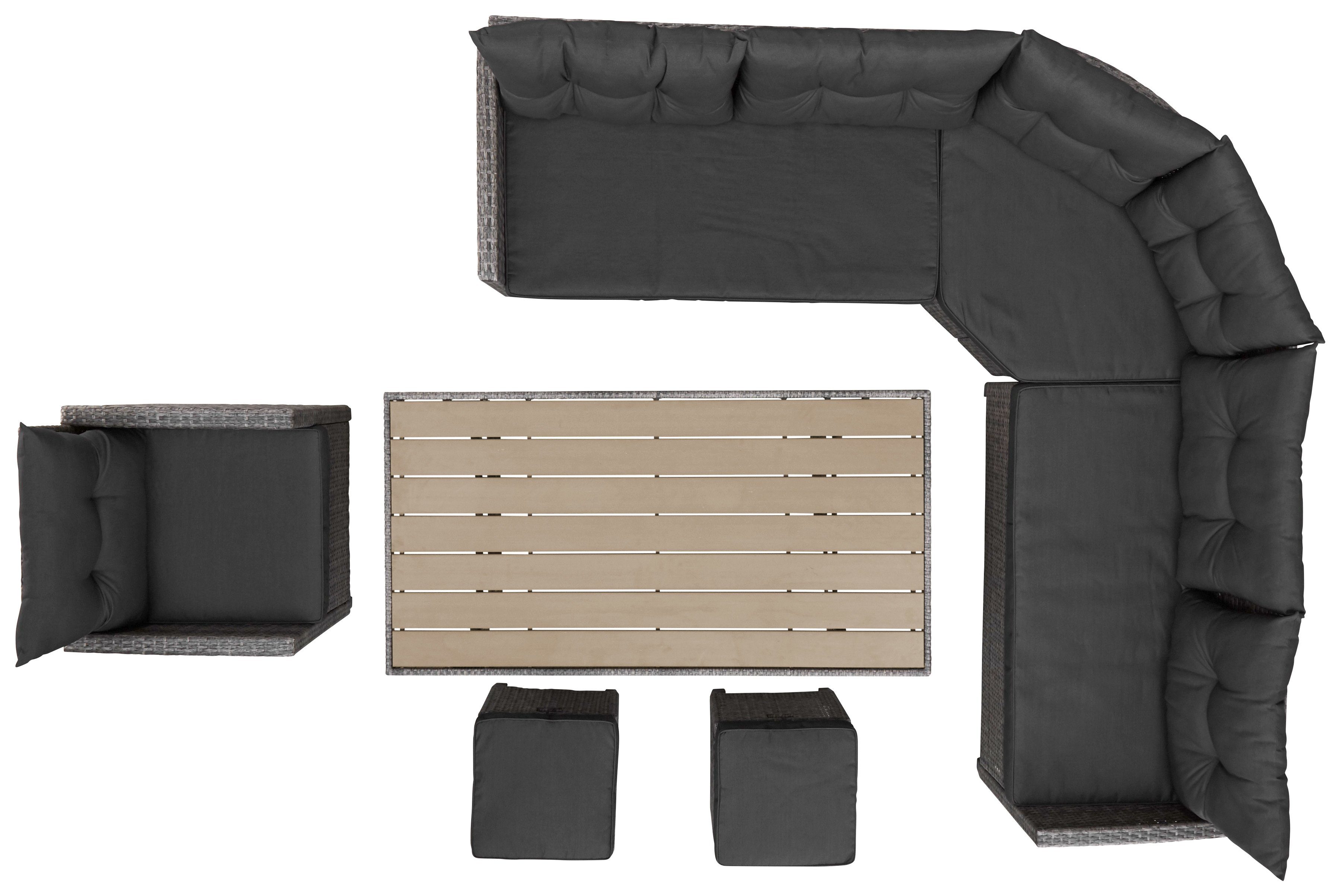 KONIFERA Gartenlounge-Set Keros Premium, (20-tlg), Ecklounge, 2 Hocker, Sessel, Tisch, Polyrattan