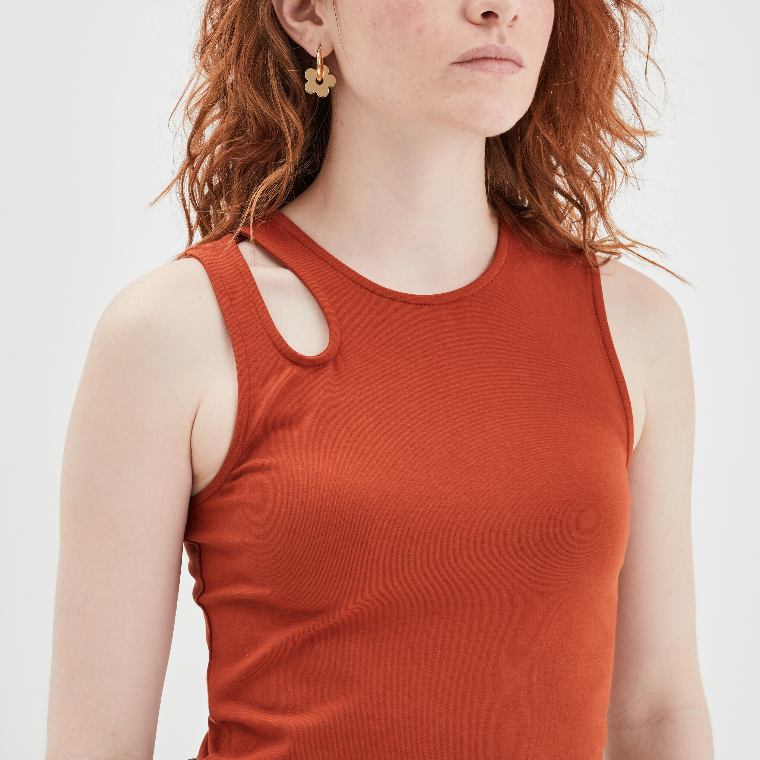 Débardeur cropped ajusté avec ouverture orange foncé femme | La Halle