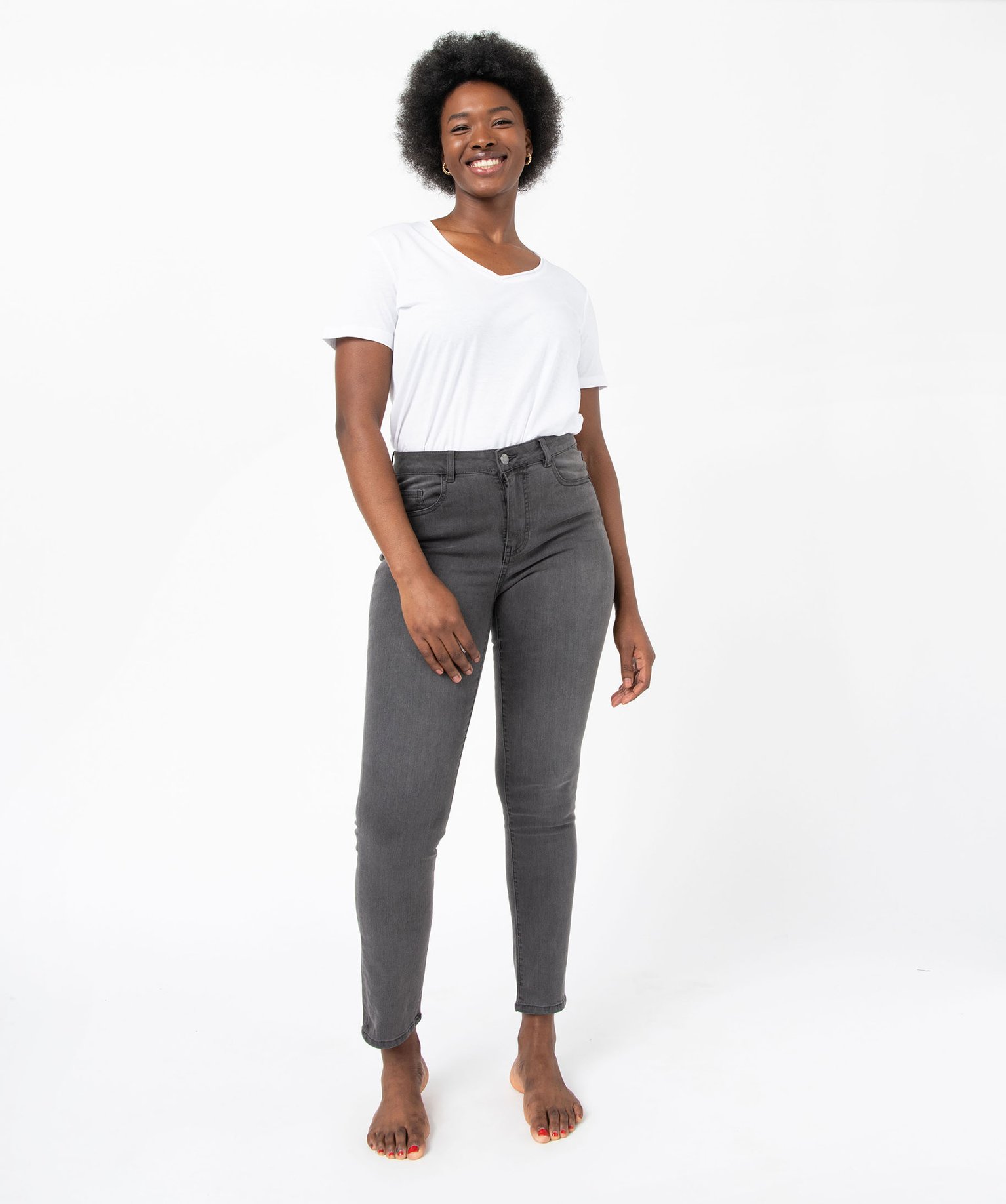 Jean femme coupe Slim taille haute grey | GEMO