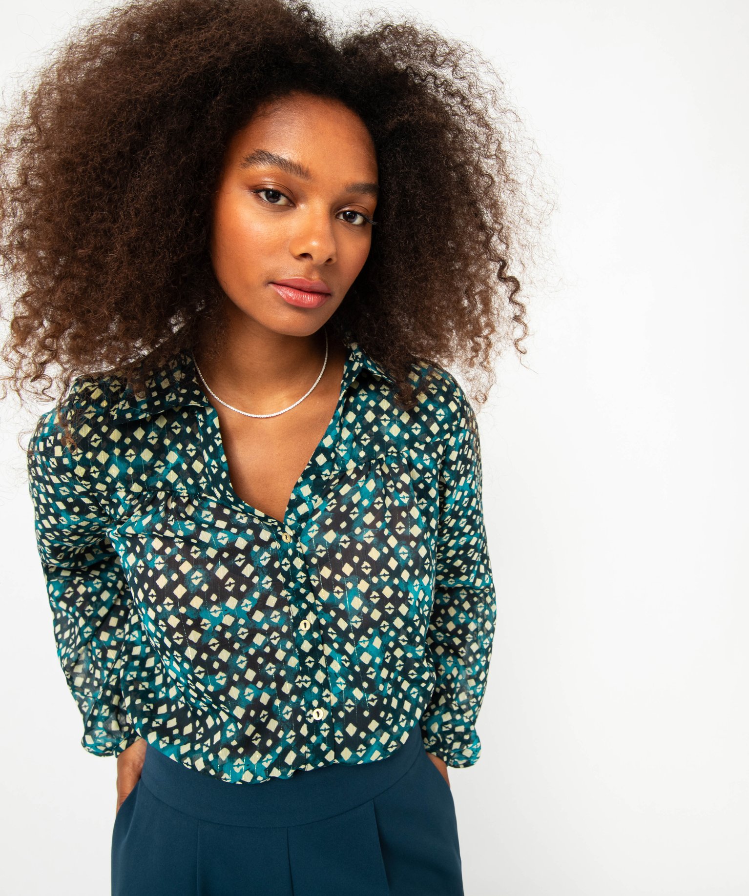 Chemise imprimée en voile transparent femme imprime | GEMO