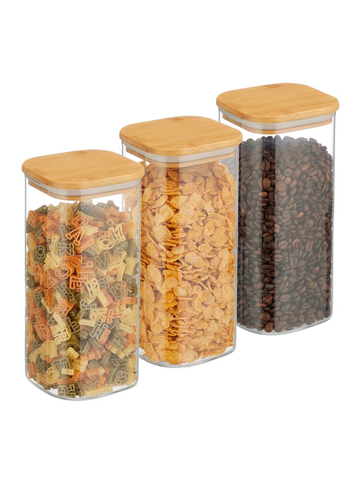 relaxdays 3 x Vorratsglas in Transparent/ Natur - 1500 ml günstig kaufen onesize