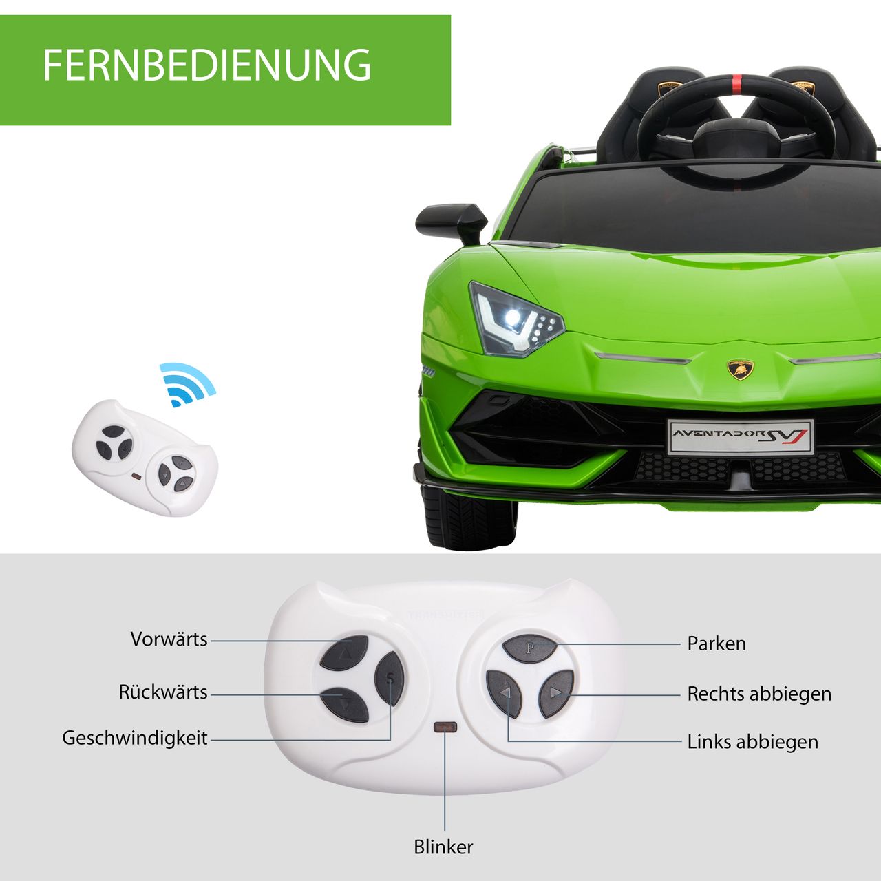 HOMCOM Kinderauto Lamborghini SVJ Elektroauto für 3-8 Jahre mit MP3 Grün