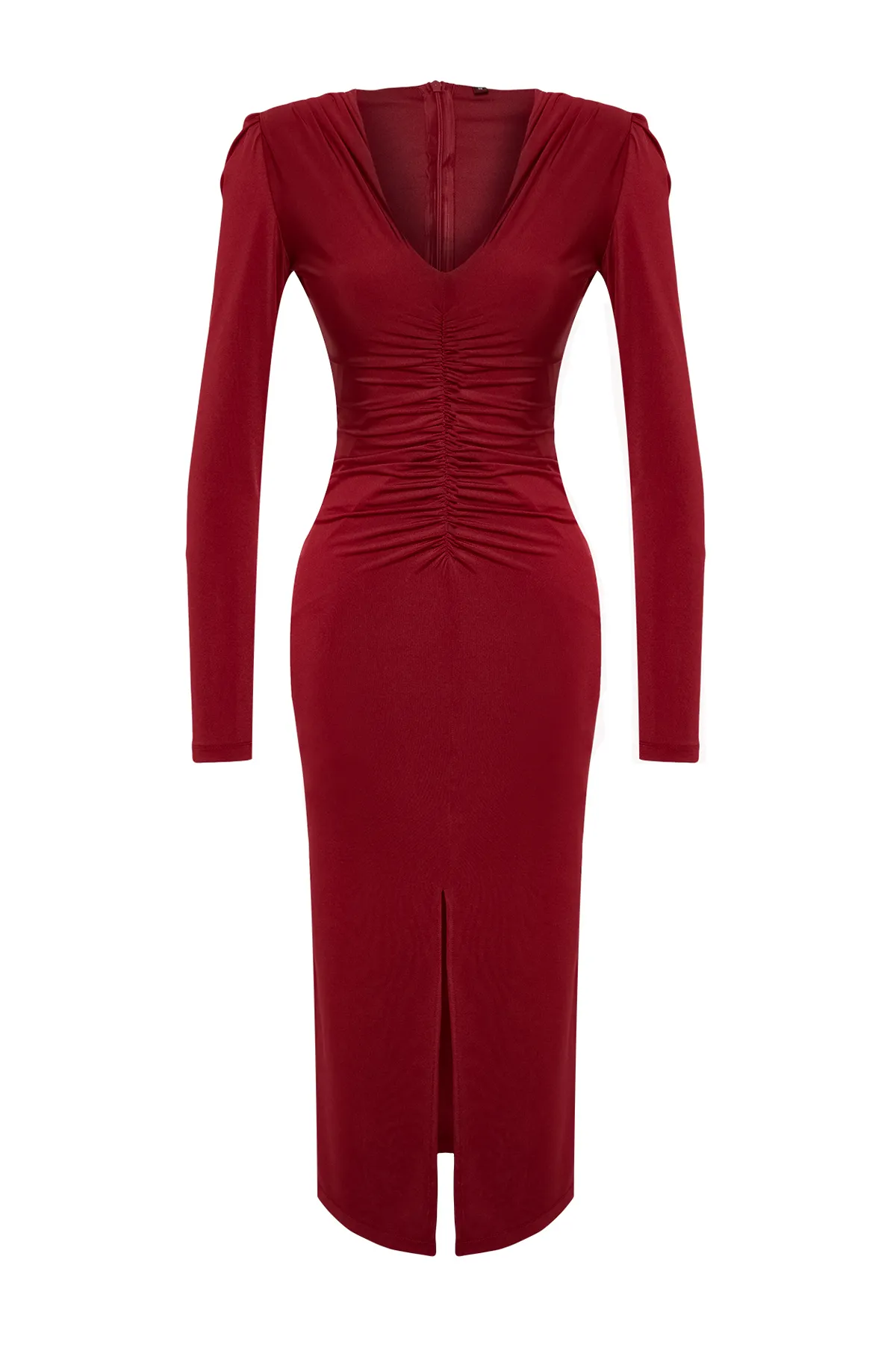 Trendyol Collection  Burgunderfarbenes, tailliertes, gestricktes, elegantes Abendkleid TPRAW24EL00079
