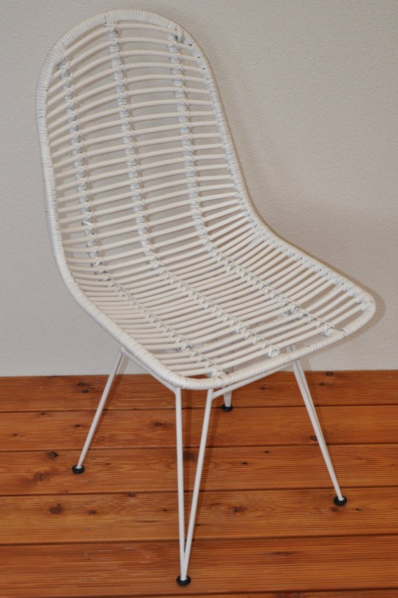 Rattani Rattanstuhl Rattanstuhl, Rattansessel Luz Fb. weiß lackiert, Rattan + Metall