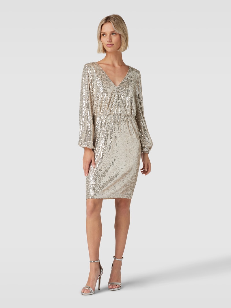 Cocktailkleid mit Paillettenbesatz in sand meliert