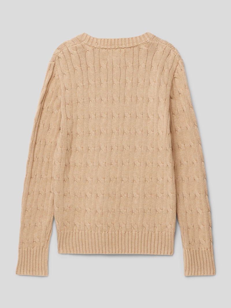 Strickpullover mit Zopfmuster in beige
