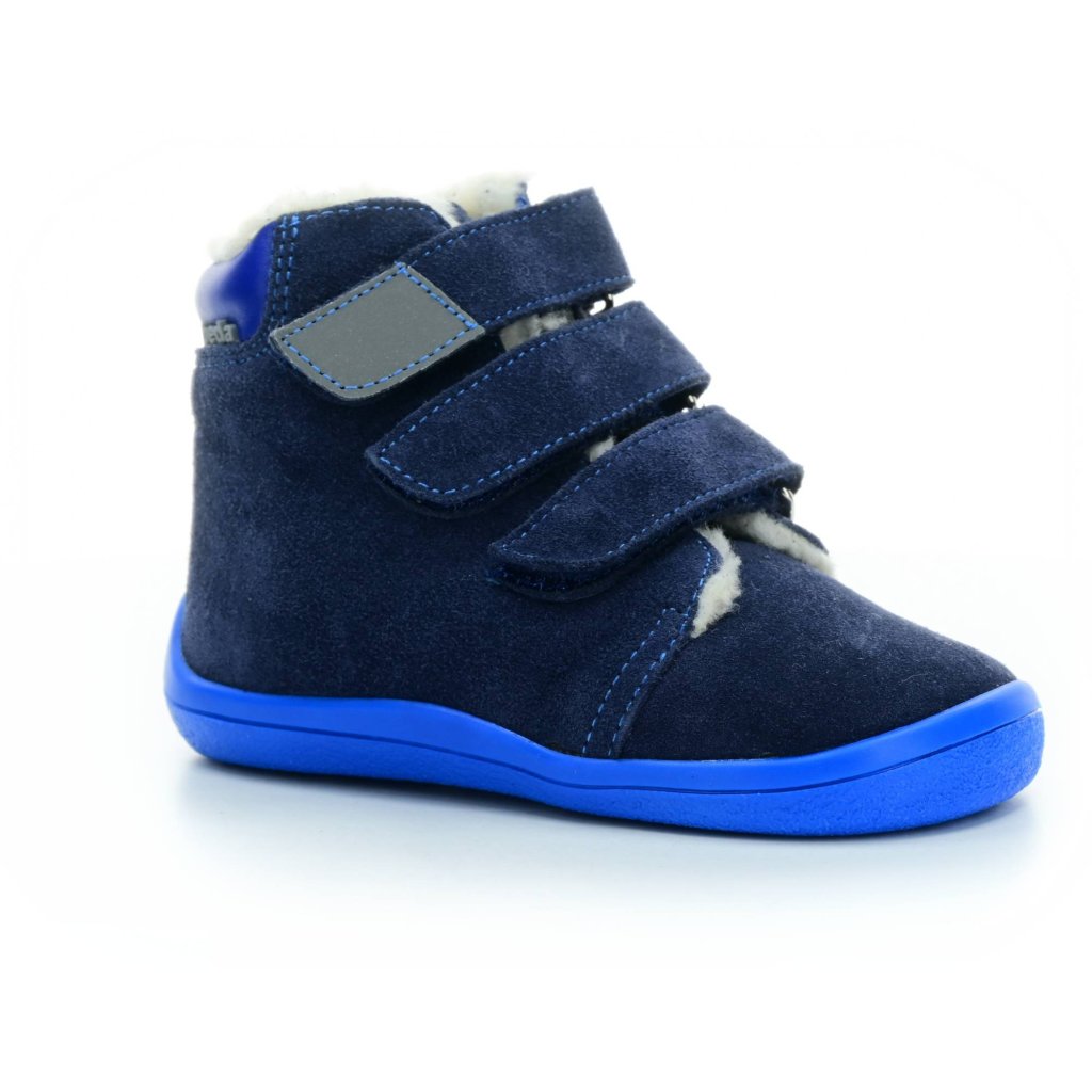 Beda Daniel mit Membran (BF 0001/ W/MK/Fell, höher) AD dunkelblaue Winter-Barfußstiefeletten