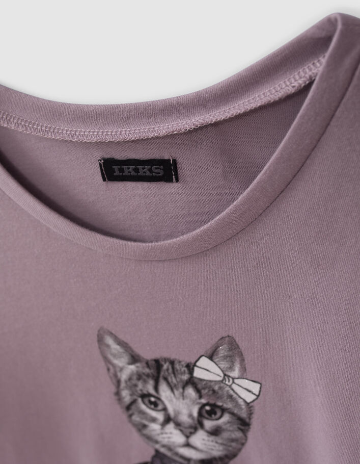 T-shirt parme visuel chat foulard pailleté fille