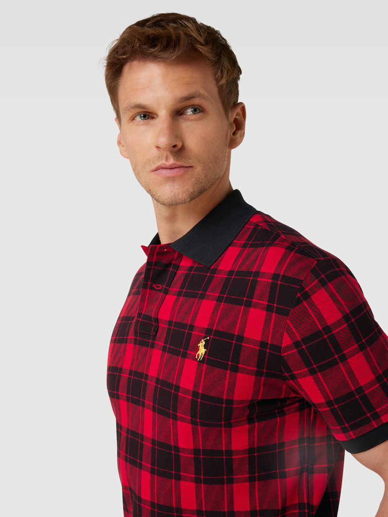 Poloshirt mit Tartan-Muster und 2-Knopfleiste in rot