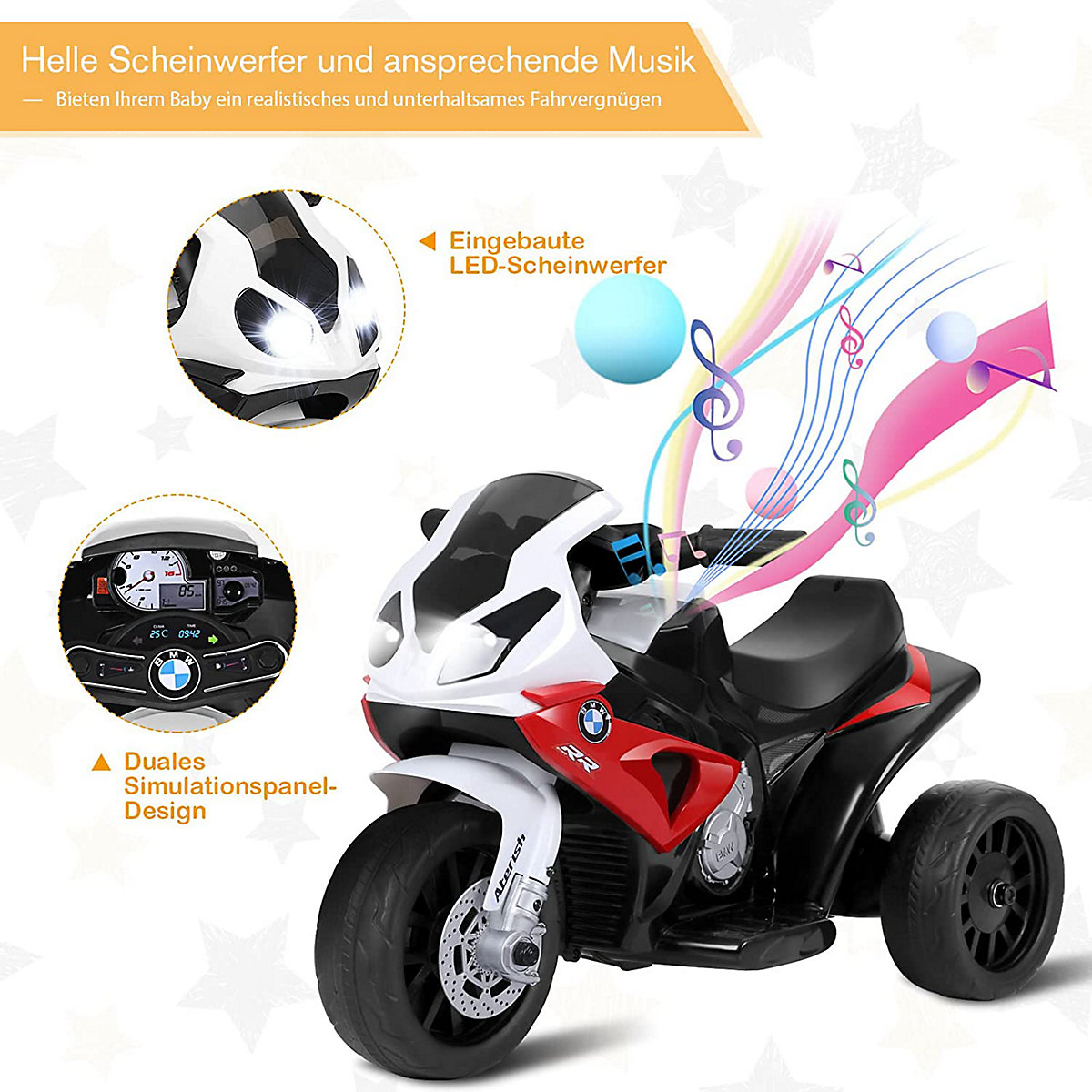 Motorrad BMW mit Musik & Scheinwerfer