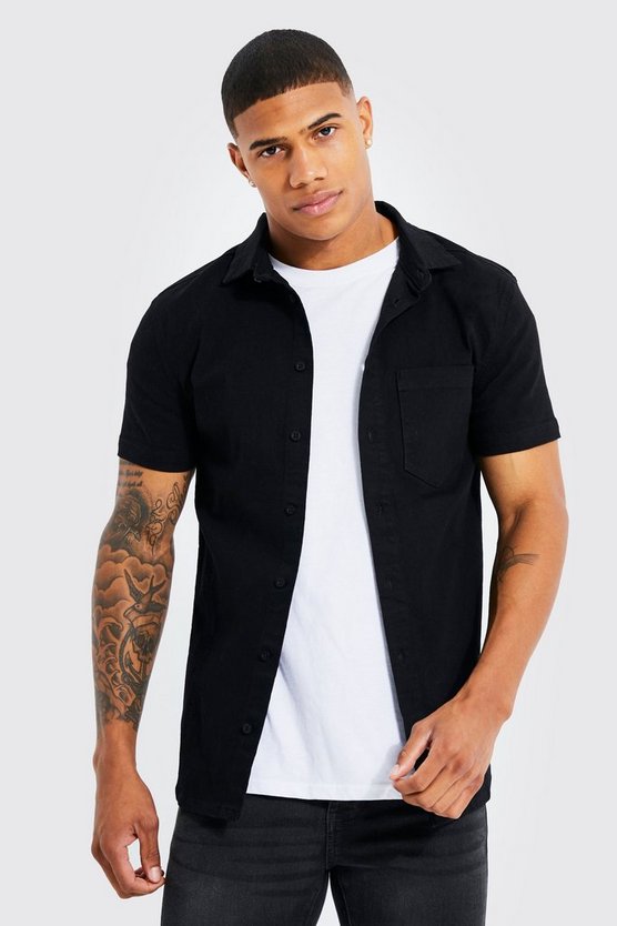 Kurzärmliges Muscle-Fit Jeanshemd