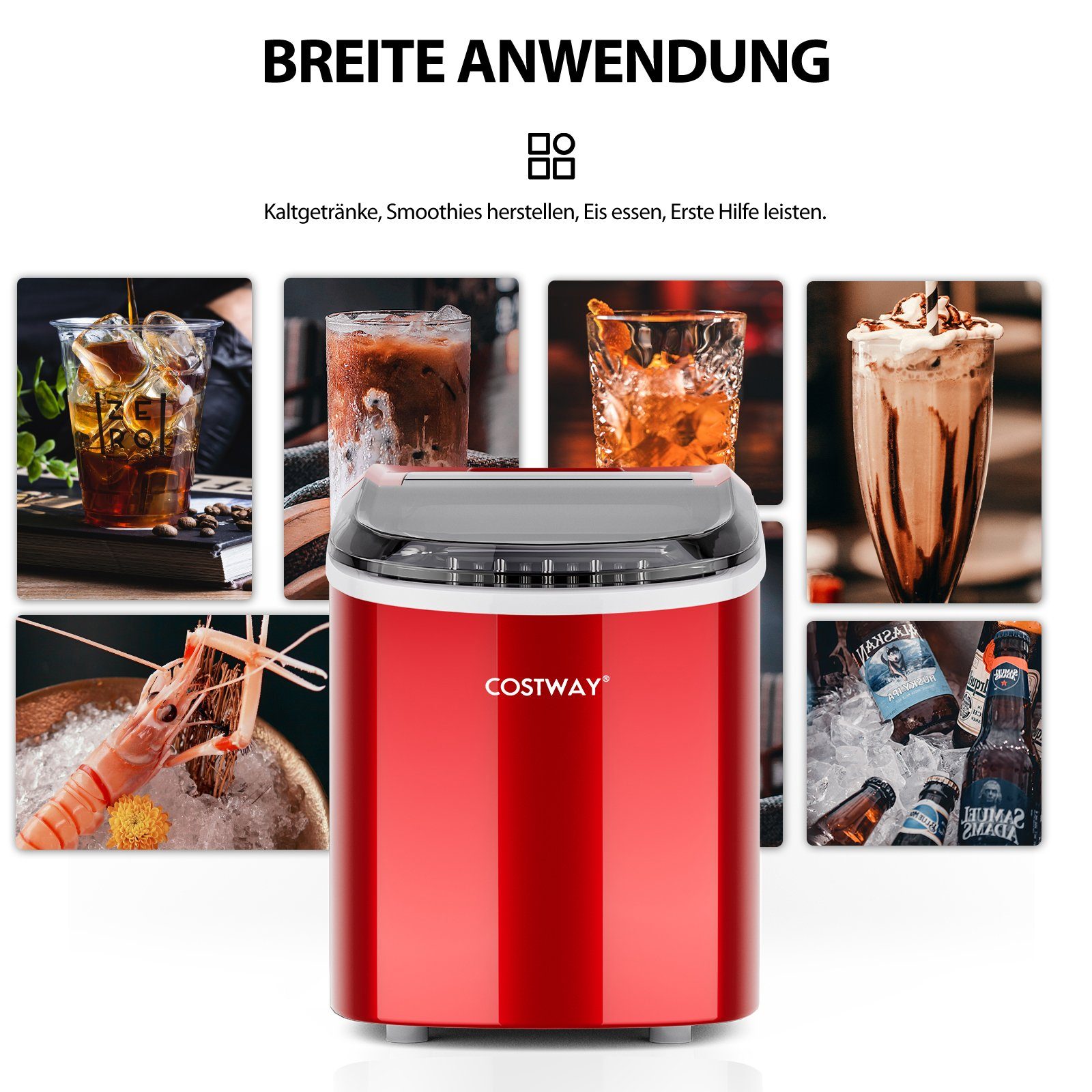 COSTWAY Eiswürfelmaschine, kugelförmige Eiswürfel, 2 Eisgrößen, 12 kg/24 H
