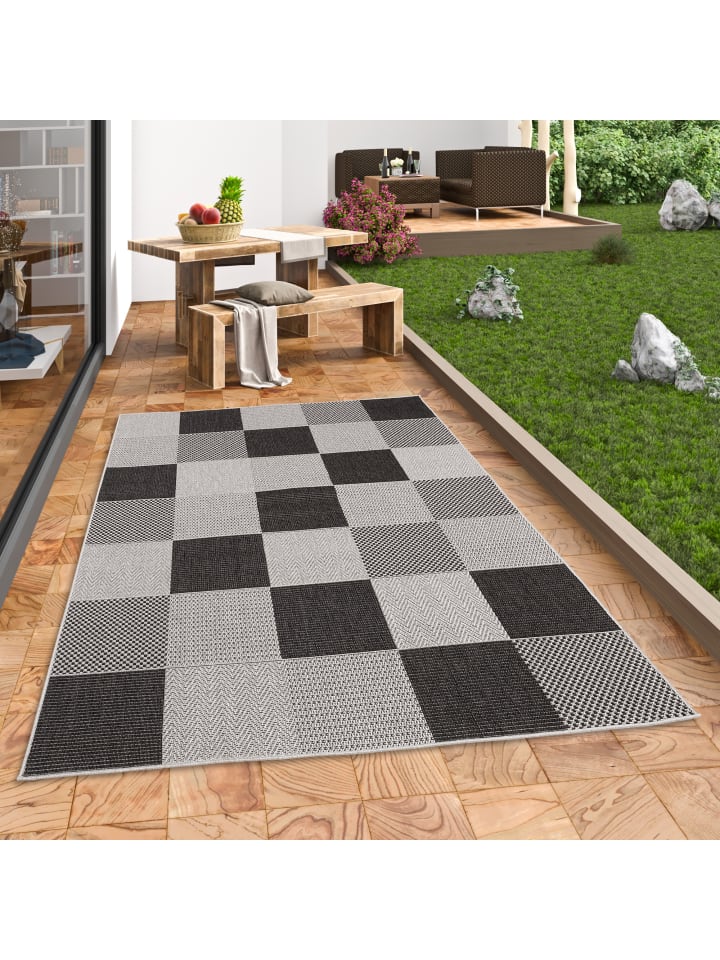 Pergamon In & Outdoor Teppich Flachgewebe Marbella Karo in Grijs günstig kaufen 160 x 230 cm