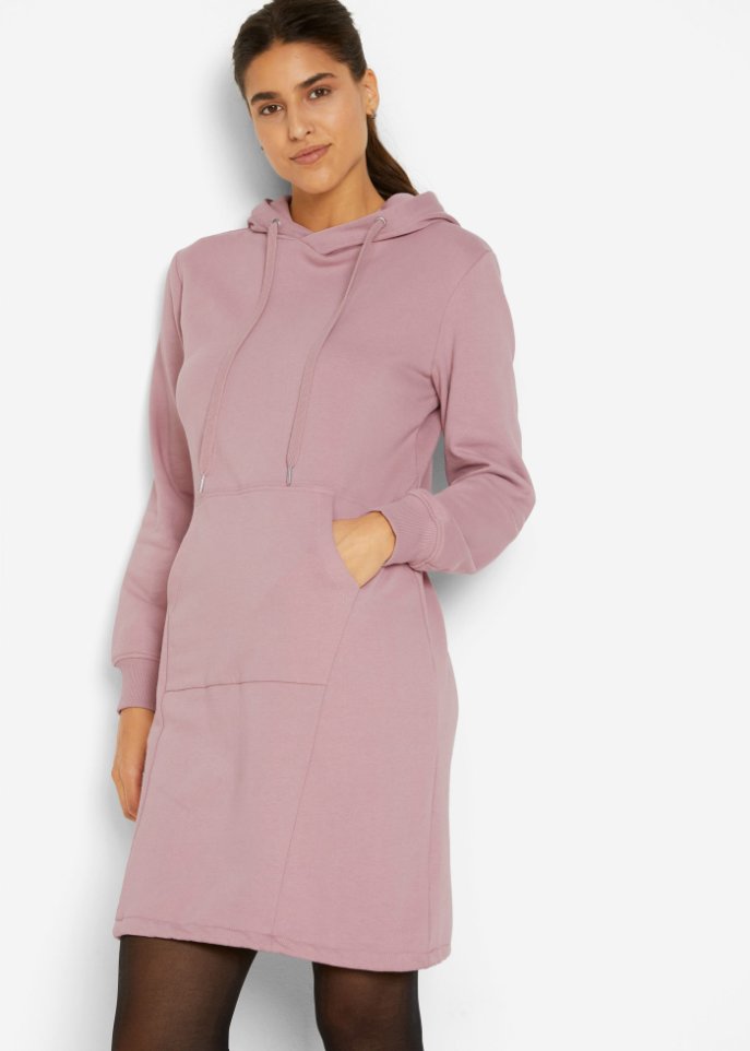 Sweatkleid mit Kapuze und Gummizug am Saum