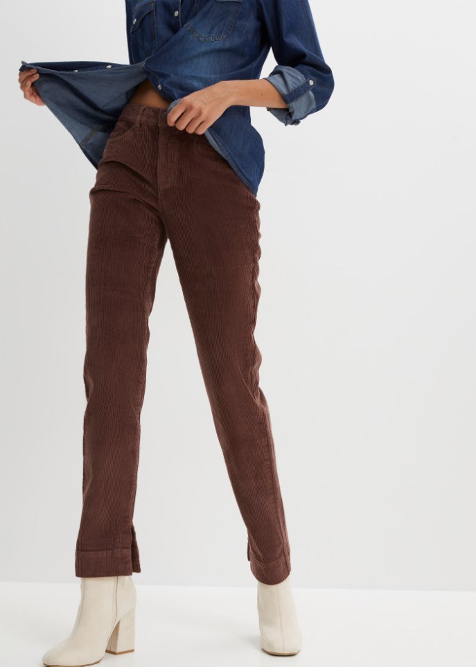 Stretch-Cordhose, Straight mit Schlitz