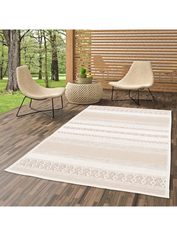 Pergamon In & Outdoor Teppich Flachgewebe Ottawa Stripes in Beige günstig kaufen