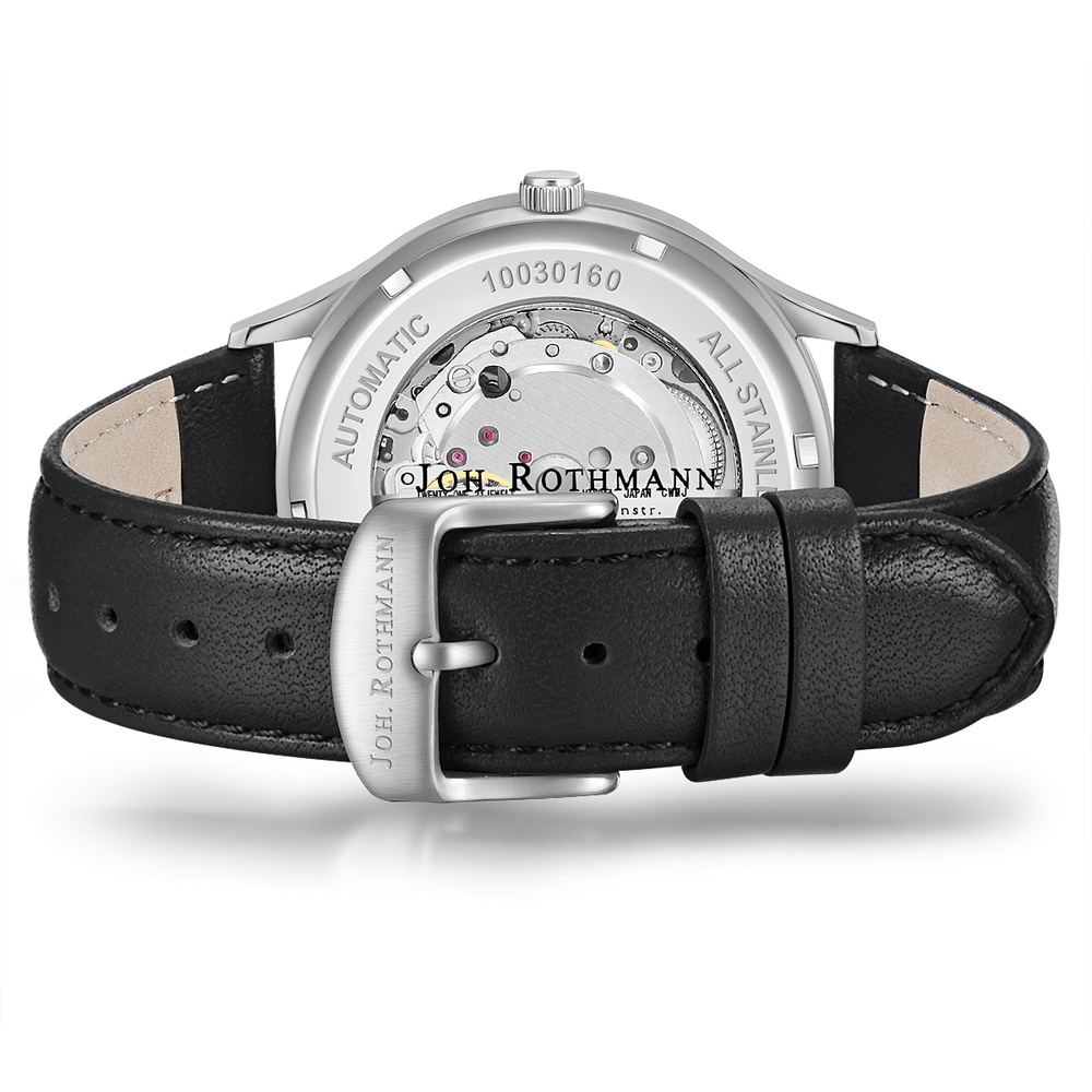 Joh. Rothmann Montre automatique Leopold en Argent Cuir véritable en Noir Montre