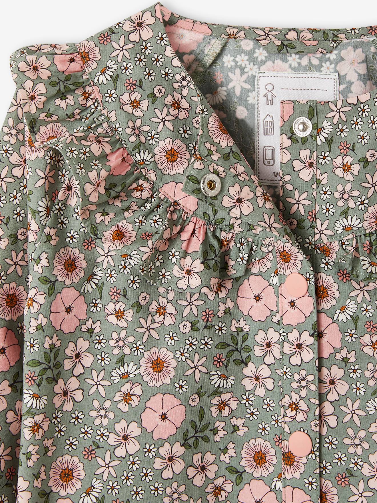 Tablier à fleurs personnalisable fille volants devant vert lichen