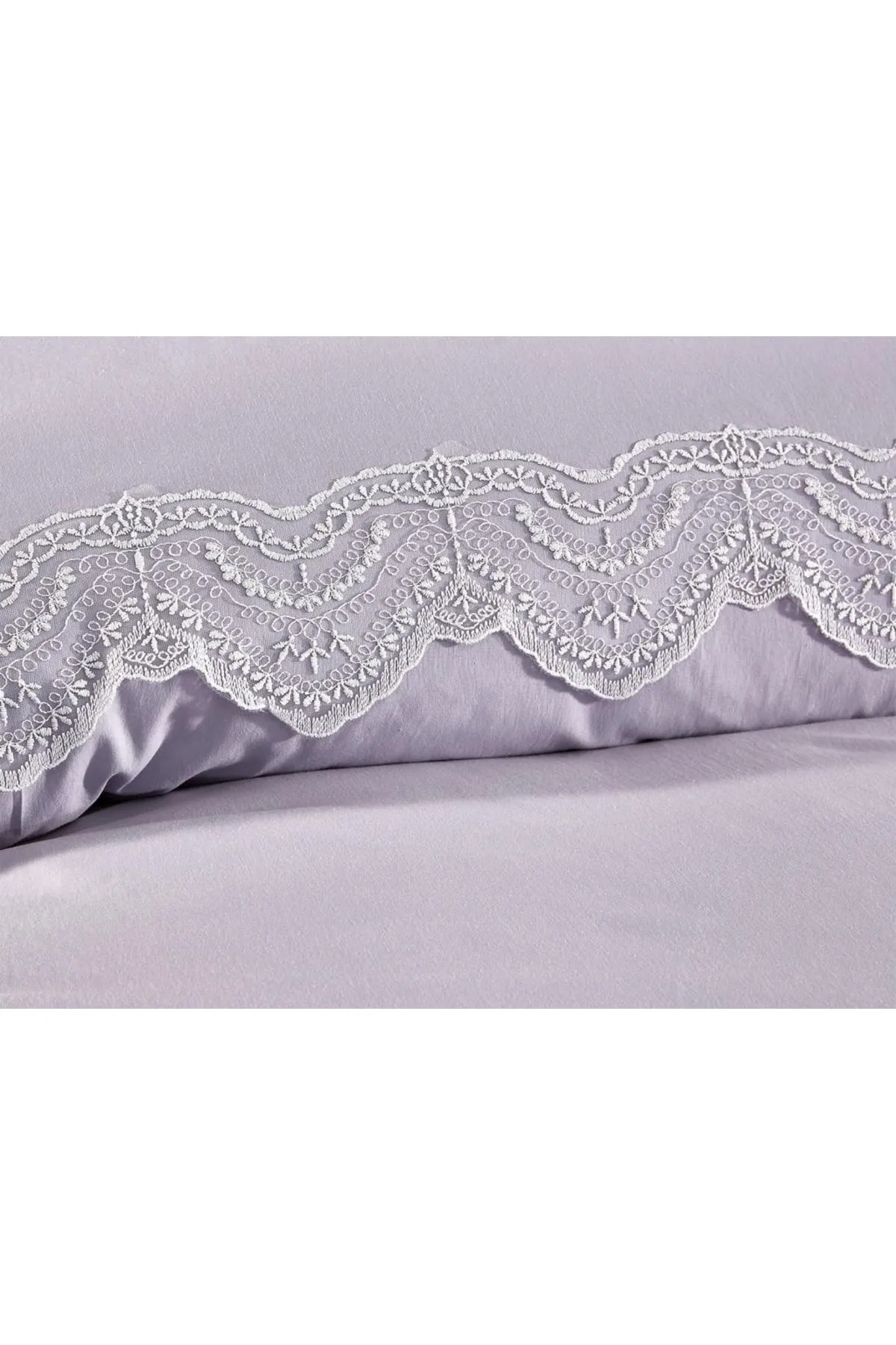Çeyiz Diyarı  Französisches Spitzen-Hanzade-Mitgift-Bettbezug-Set in Grau