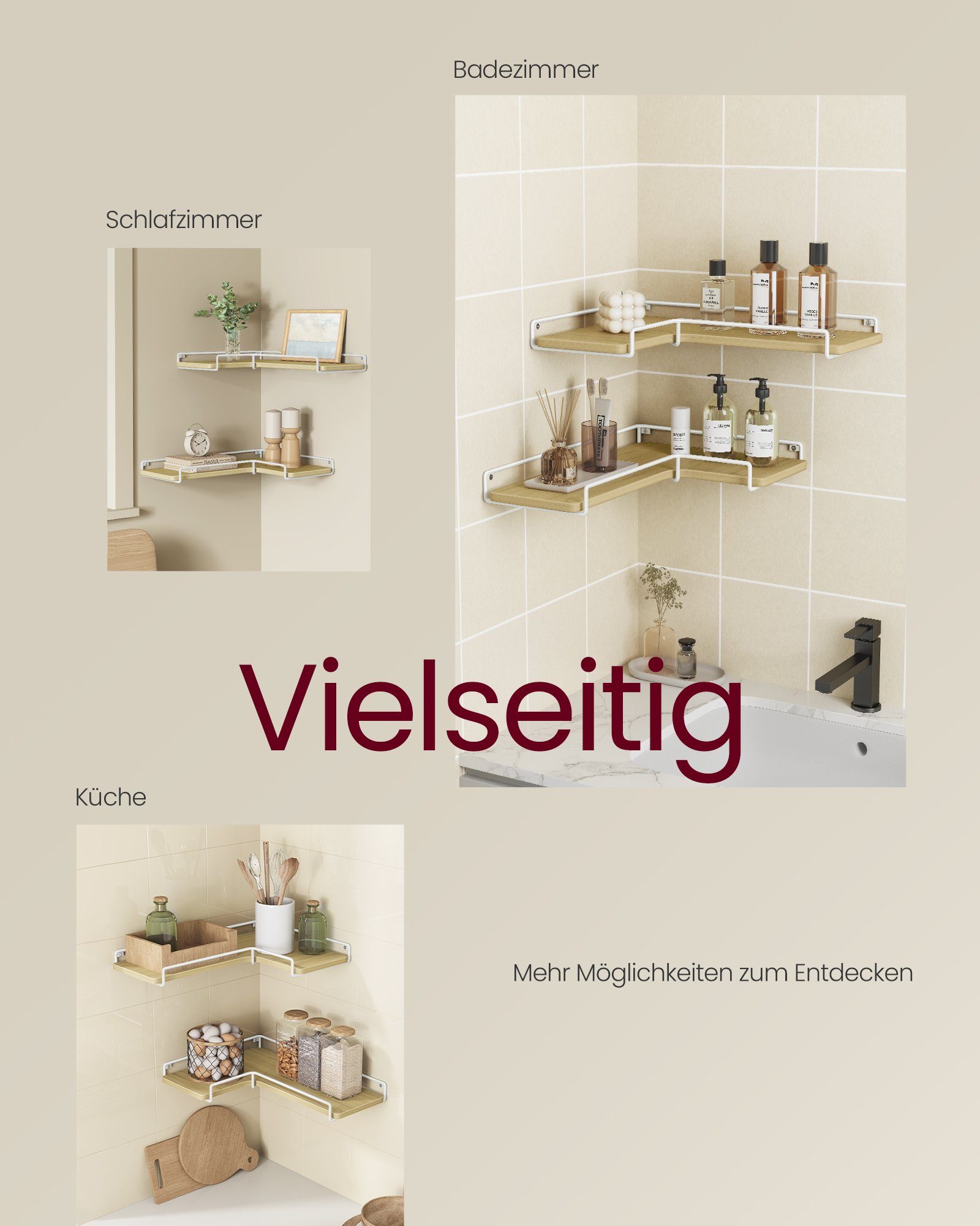 VASAGLE Eckregal Wandregal, L-förmiges Eckregal, 2er Set, Industrie-Design