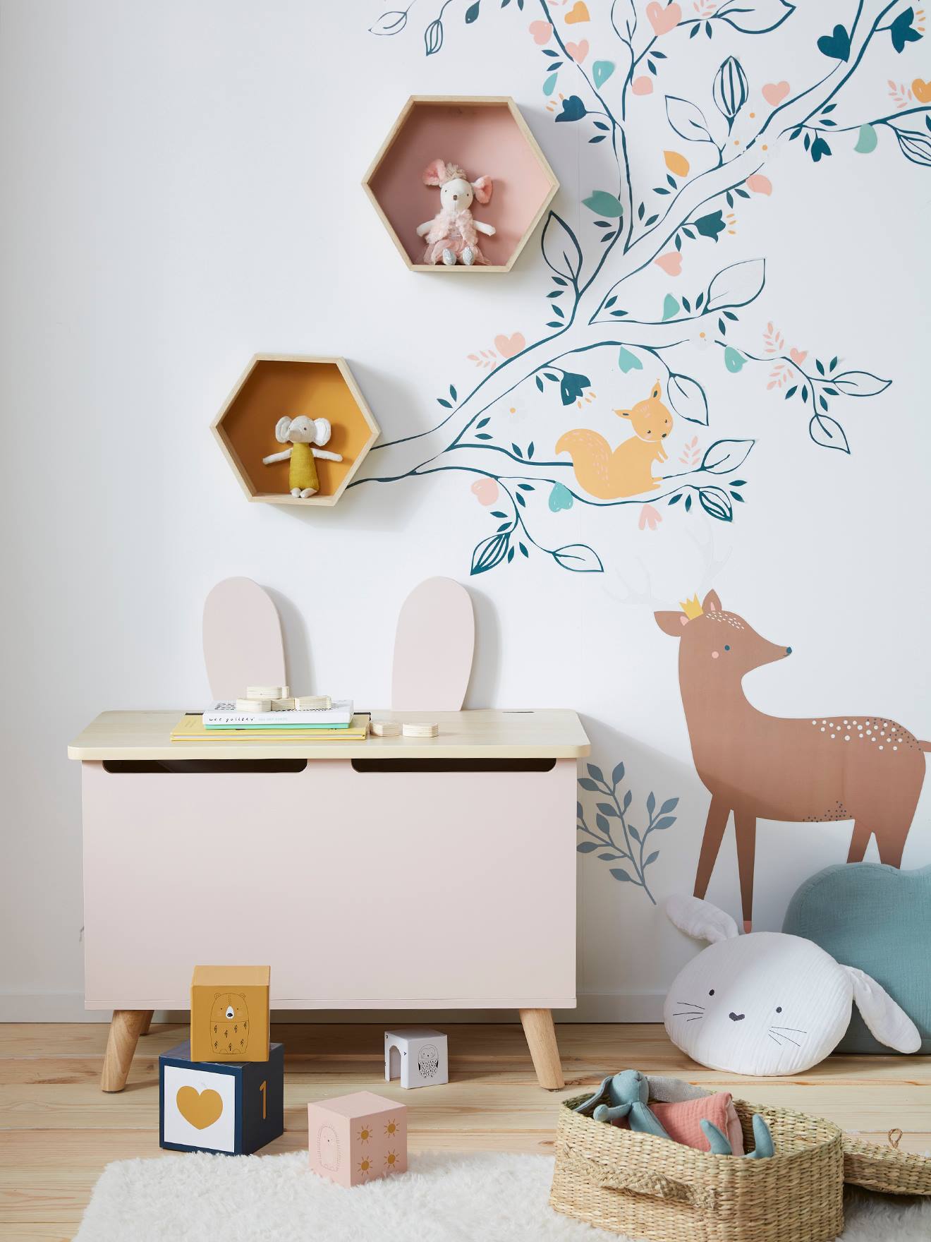 Vertbaudet Kinderzimmer Spielzeugtruhe HASE - rosa/natur