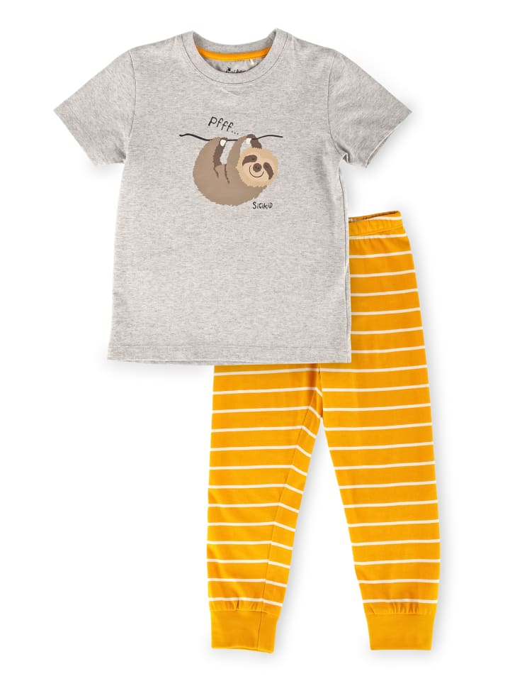 Sigikid Pyjama, kurzarm Kinder Schlafanzug in grau/gelb günstig kaufen