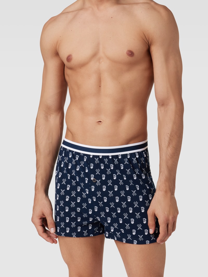 Boxershorts mit Allover-Print Modell 'BARBER' in dunkelblau