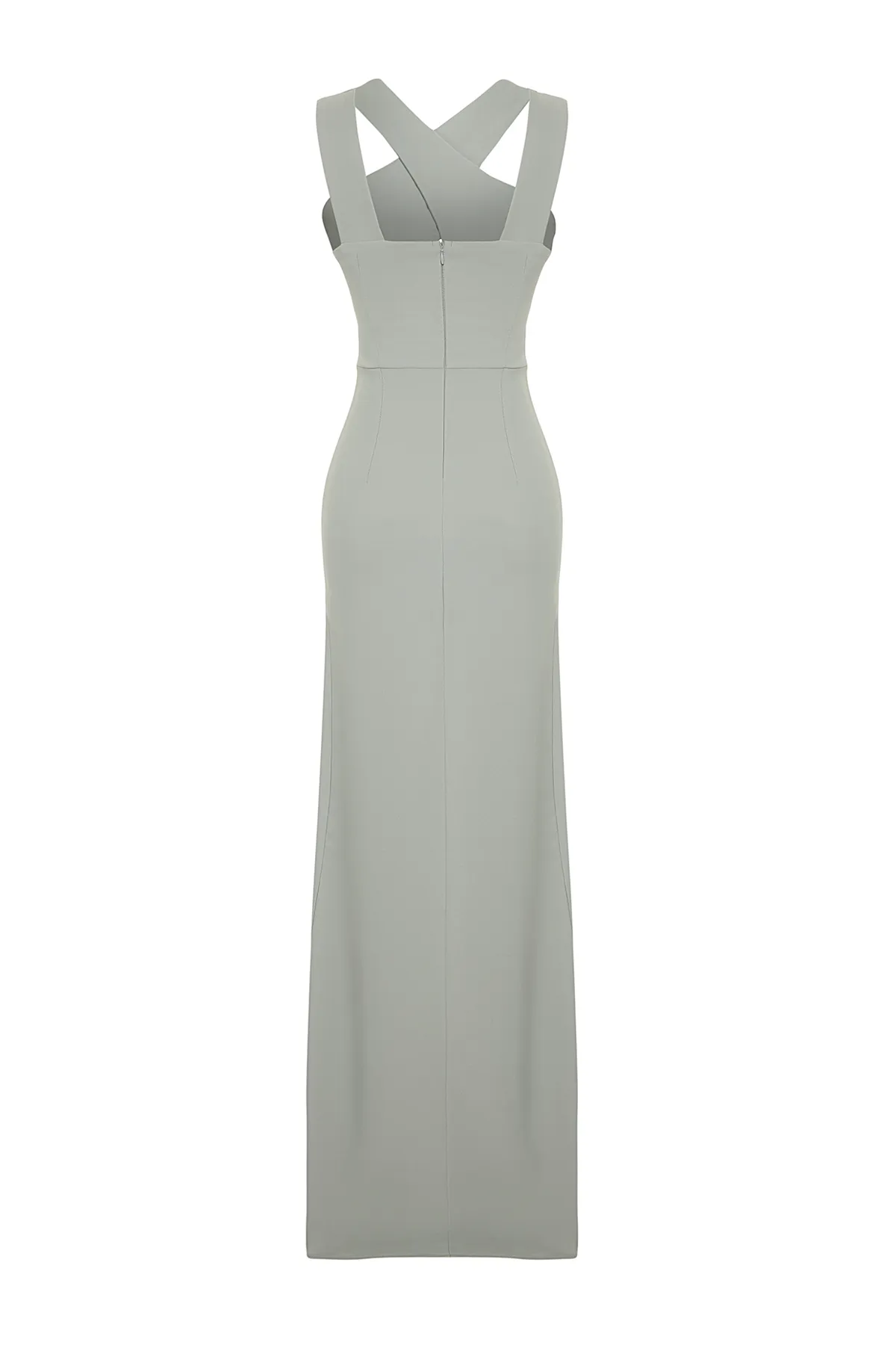 Trendyol Collection  Mintgrünes, gewebtes langes Abendkleid mit Rüschen TPRSS24AE00091