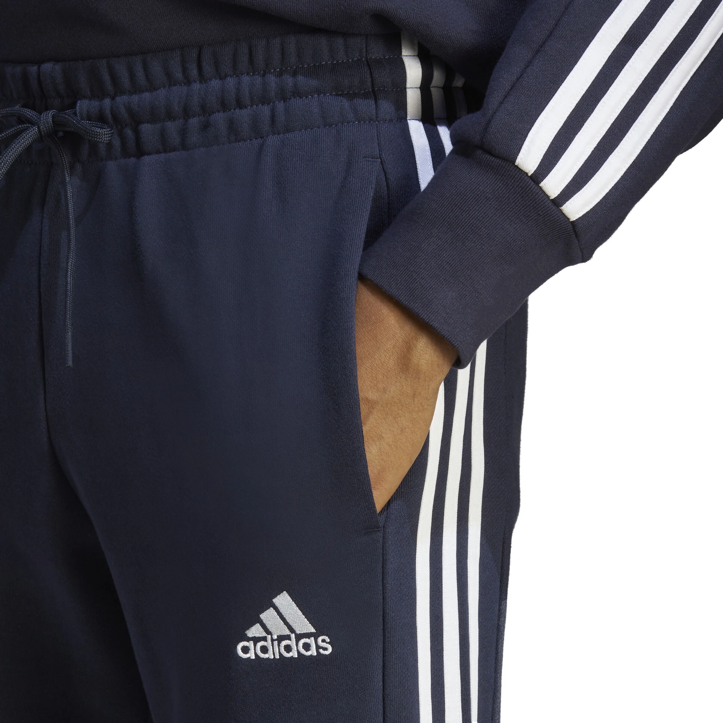 Essentials French Terry Tapered Cuff 3-Stripes Trainingshose Herren - Dunkelblau, Weiß