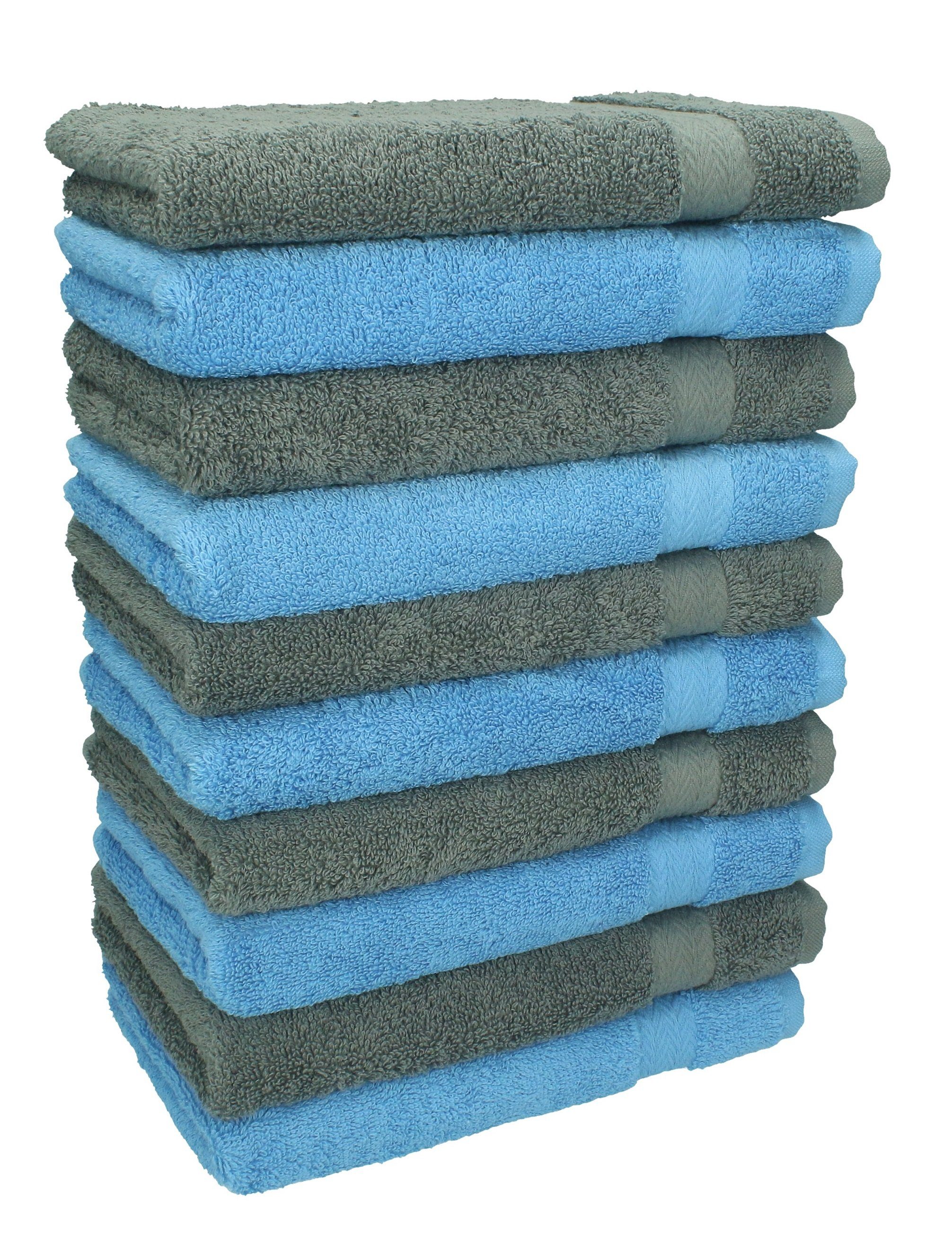Betz Gästehandtücher 10 Stück Gästehandtücher Premium 100% Baumwolle Gästetuch-Set 30x50 cm Farbe hellblau und anthrazit, 100% Baumwolle