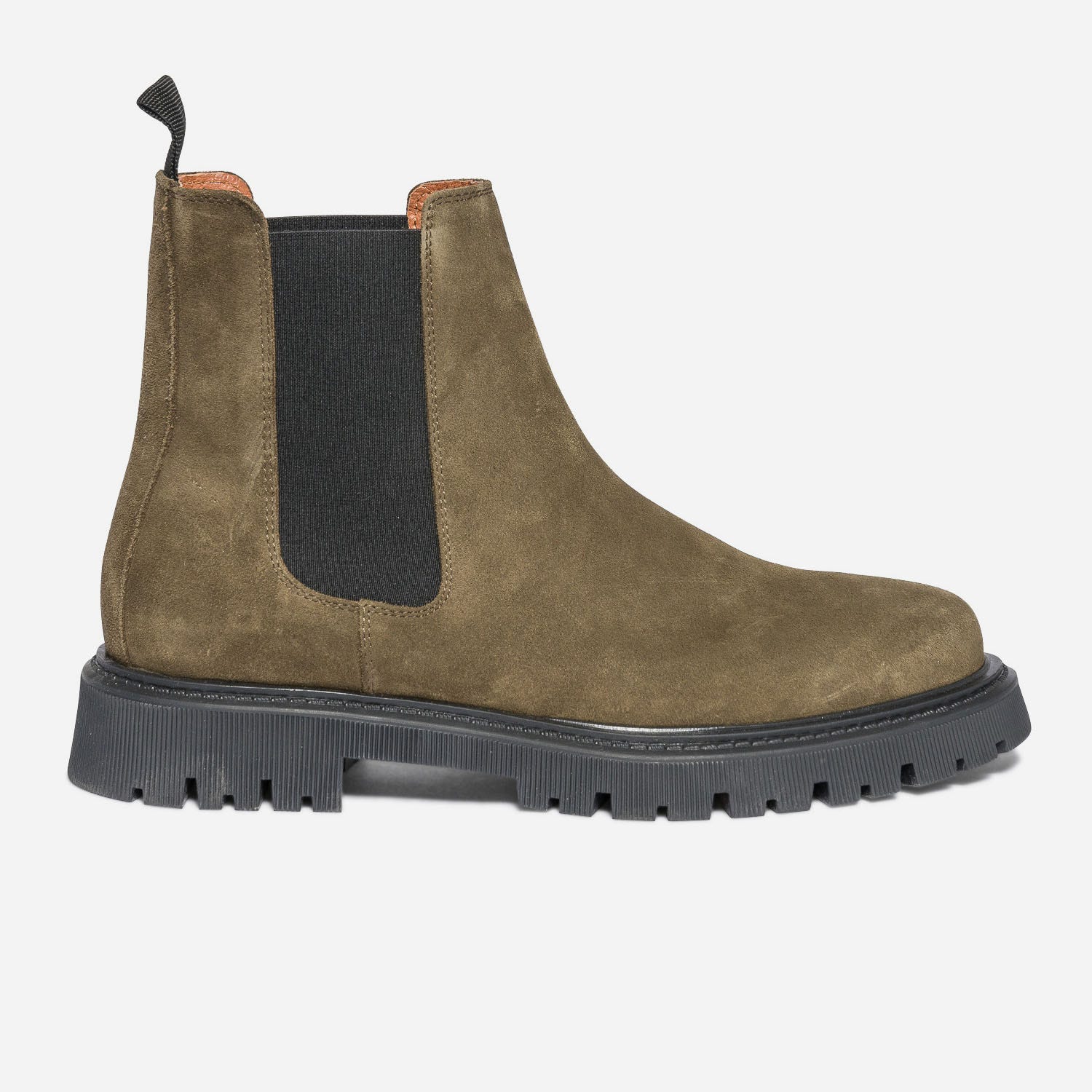 Chelsea boots kaki en cuir velours à semelle crantée