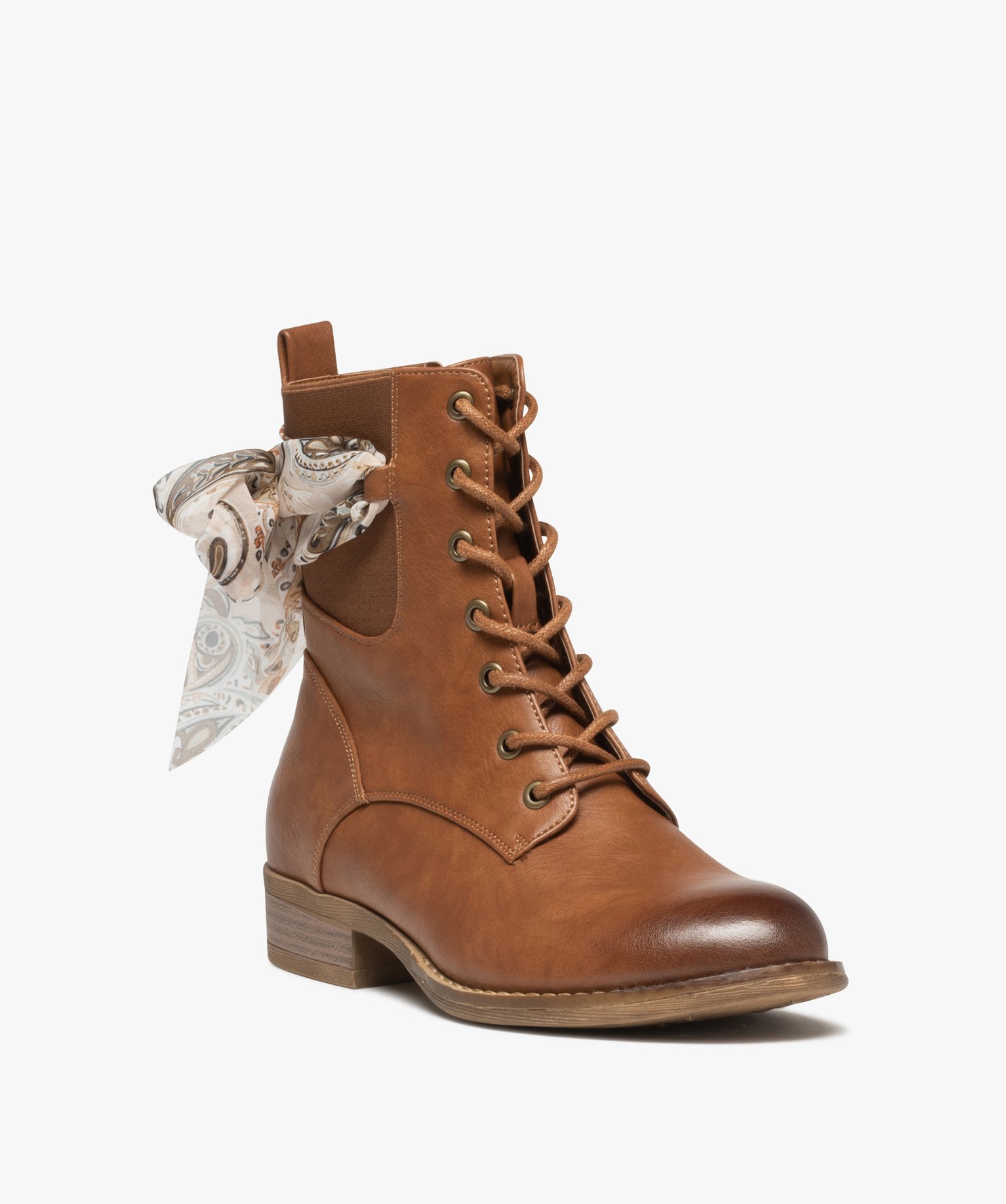 Bottines lacées à foulard noué femme camel | GEMO
