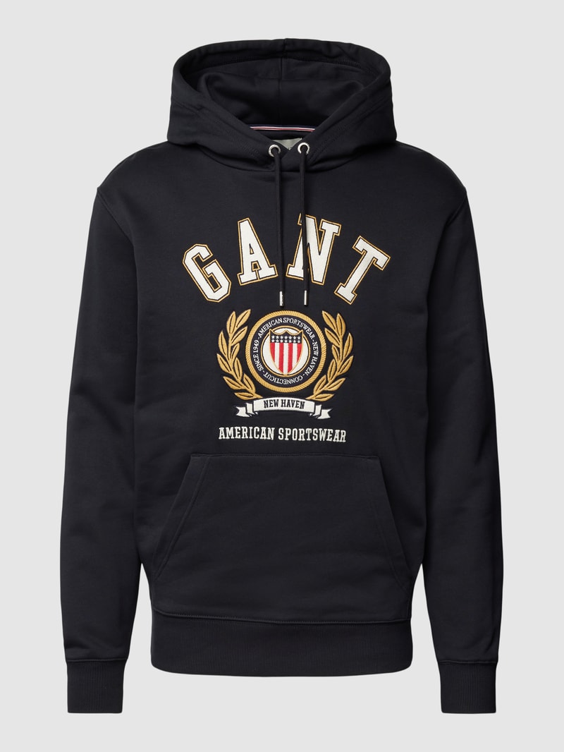 Hoodie mit Label-Stitching Modell 'CREST' in schwarz