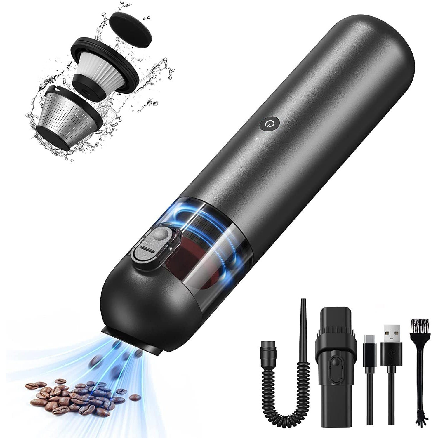 Kpaloft Akku-Handstaubsauger 6000Pa Kabelloser Autostaubsauger, Tragbarer Handsauger, 1500mAh Staubsauger, Nass & Trocken, für Tierhaare, Auto, Haus