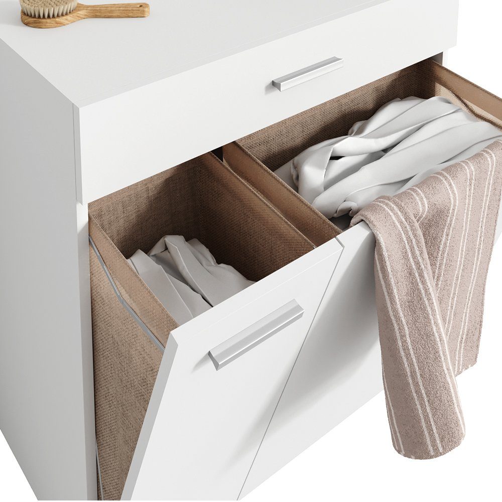 Vicco Wäscheschrank Wäschekorb Badschrank MATTEO XL 2xKipptür Weiß