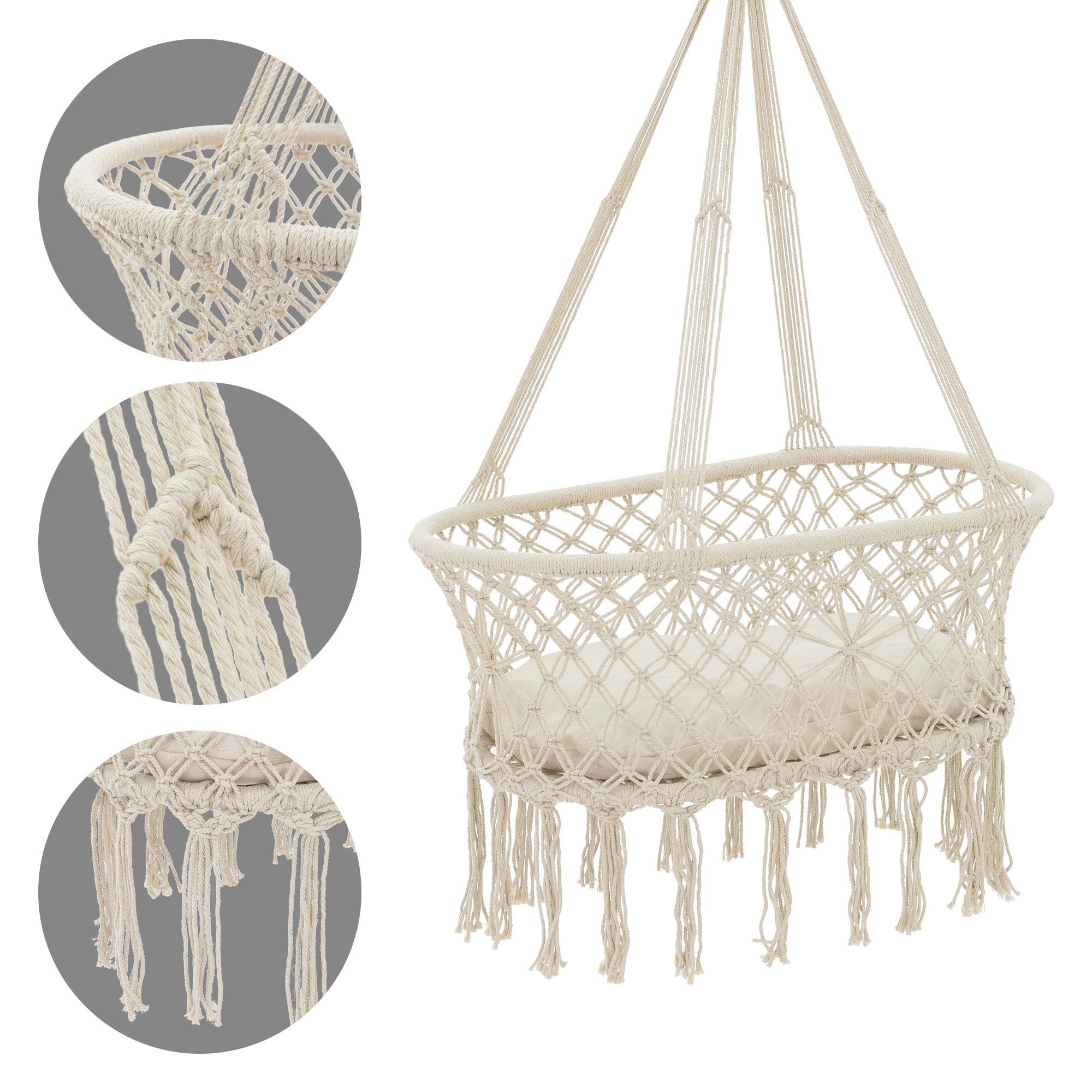 ML-DESIGN Hängematte Baby Wiege Hängewiege Hängematte Hängekorb Federwiege, Gestell Schwarz 208cm Liegekissen höhenverstellbar Deckenhalterung