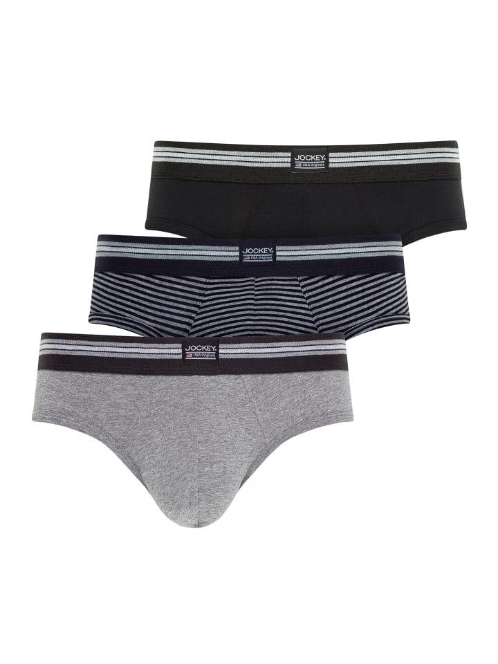 Jockey Slips Cotton Stretch 3 Stück in Grau/Schwarz günstig kaufen