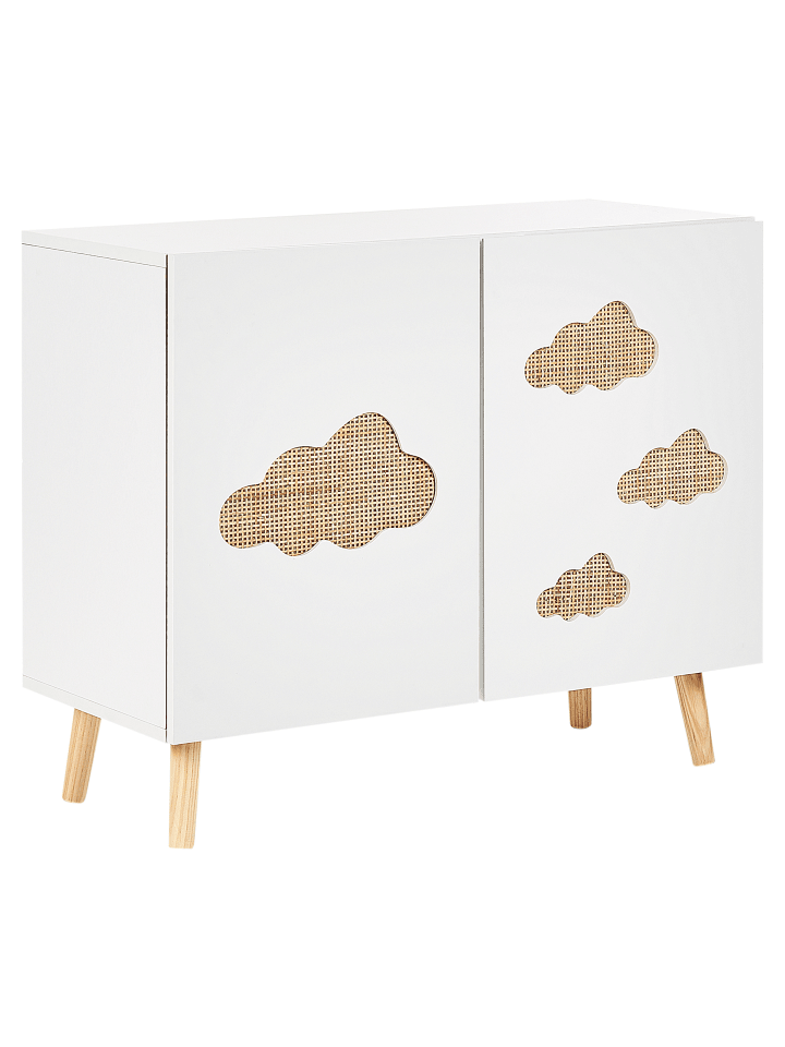 Beliani Sideboard CLOUDY in Weiß/Heller Holzfarbton - (W) 80 x (H) 65 x (L) 36 cm günstig kaufen onesize