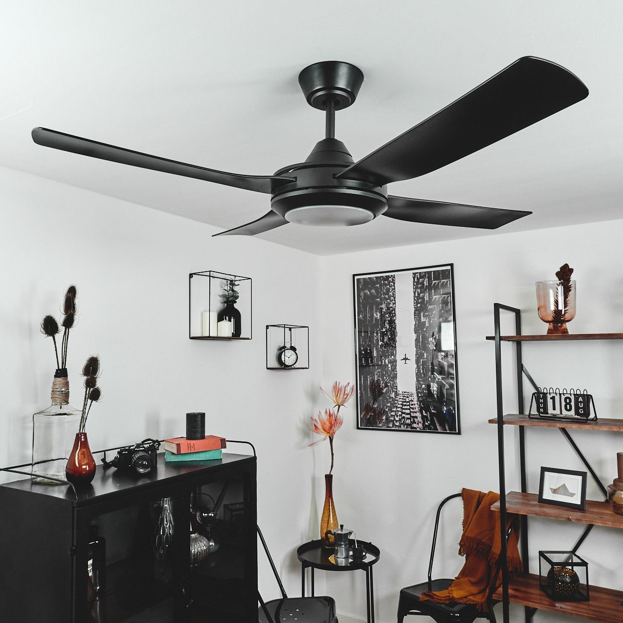 hofstein Tischturmventilator Deckenventilator aus Metall/Kunststoff in Schwarz/Weiß