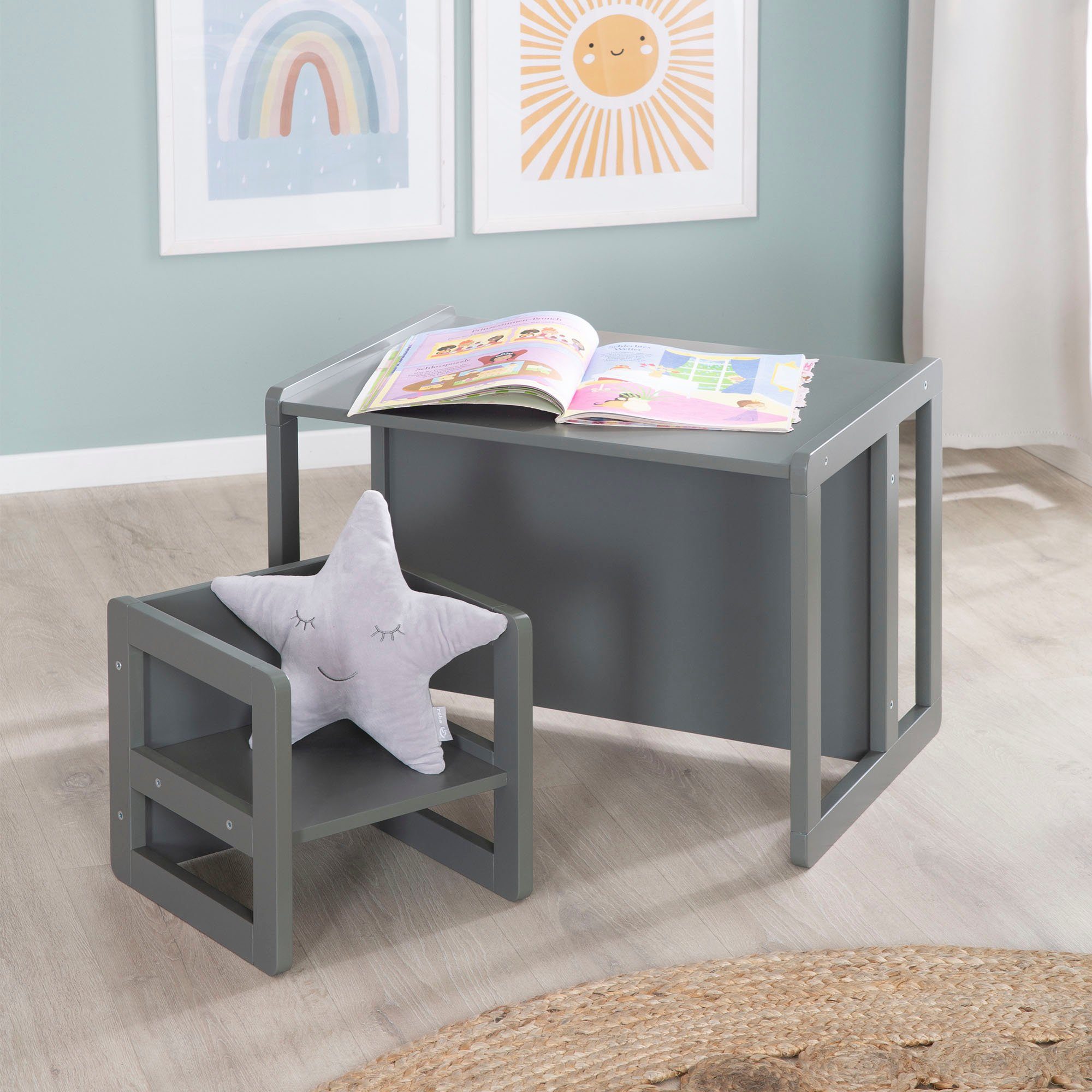 roba® Kindersitzgruppe 3in1, anthrazit, als Wendehocker mit 3 verschiedenen Höhen verwendbar