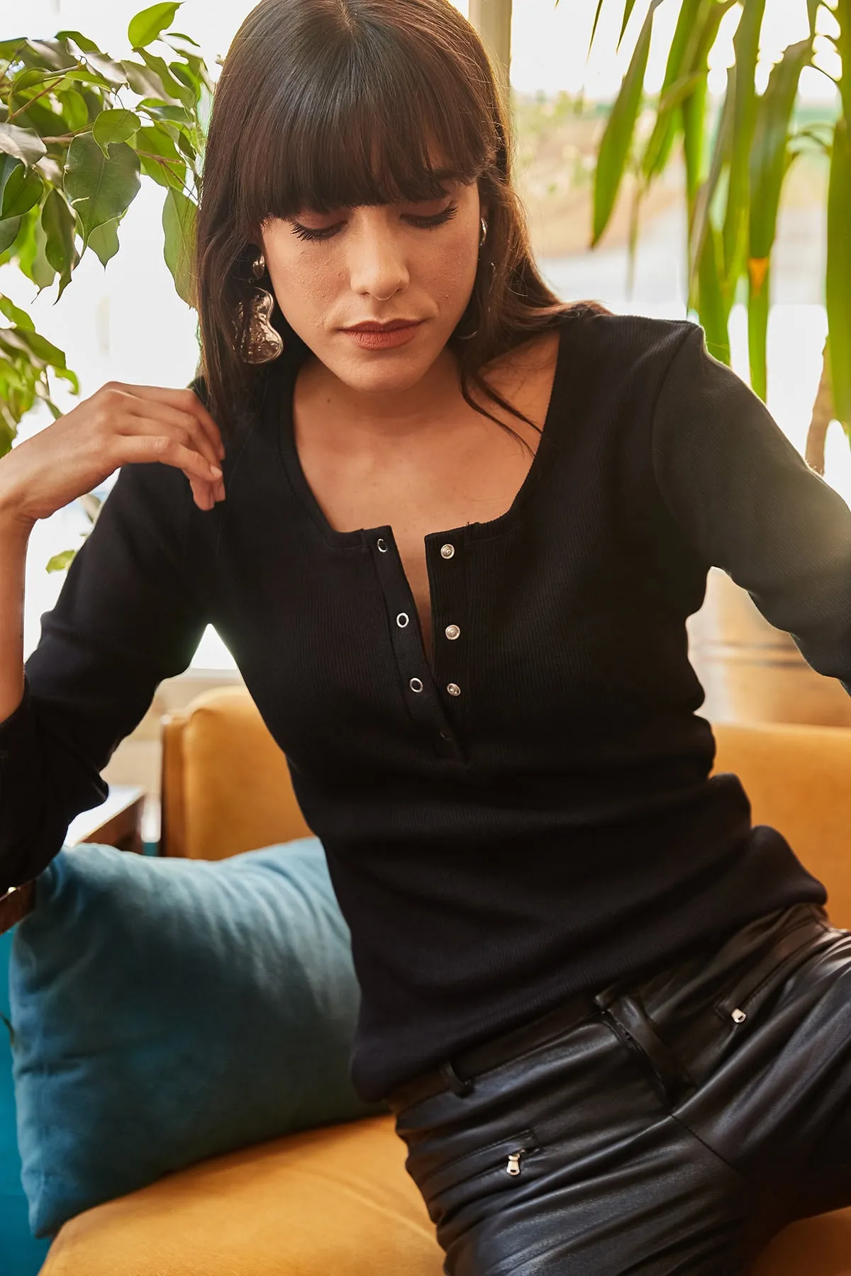 Olalook  Schwarze karierte Camisole-Bluse für Damen BLZ-19000588
